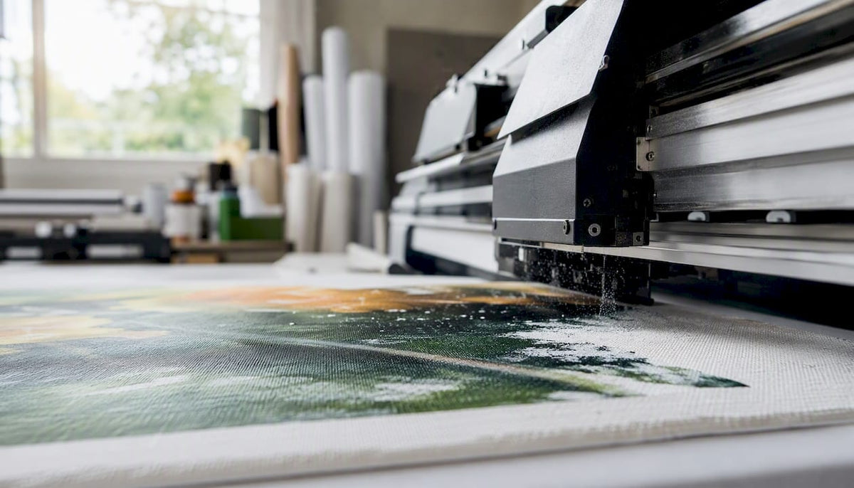 Giclée printer spraying pigment ink on cotton rag paper