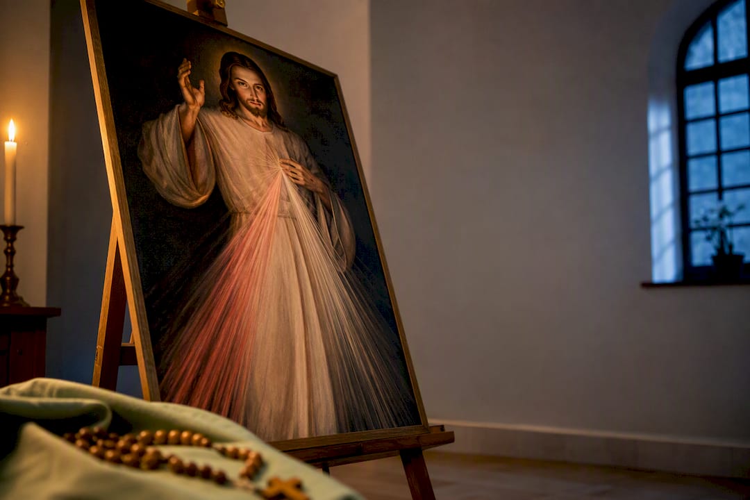 Cropped Divine Mercy image in convent cell