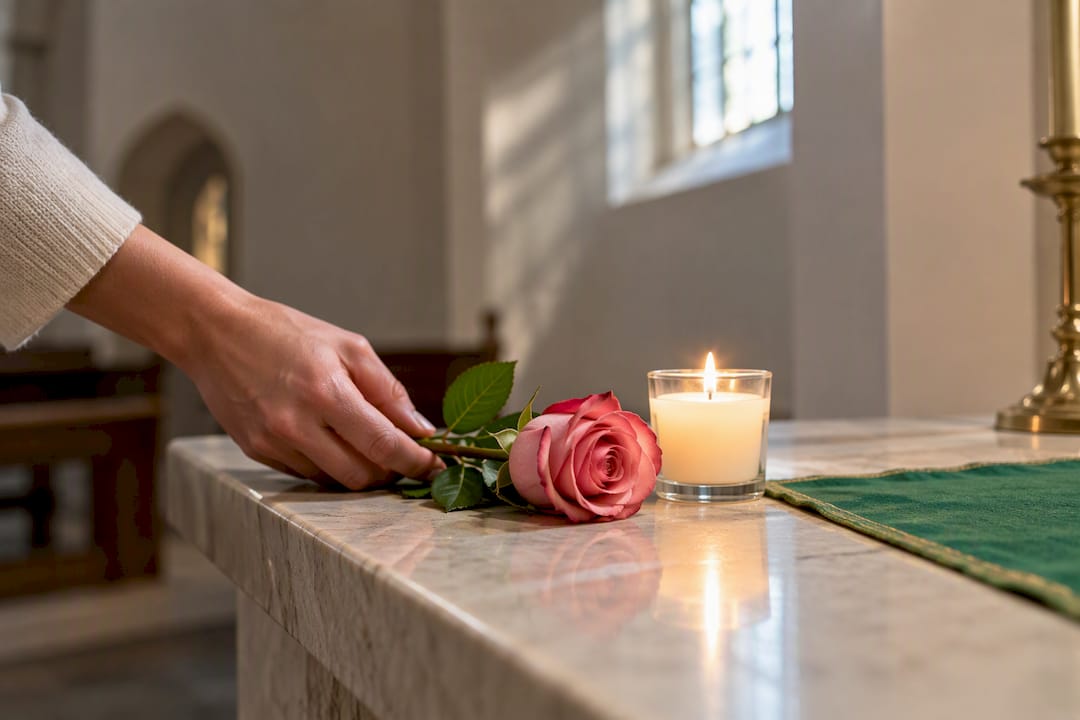 Rose beside candle after devotional prayer