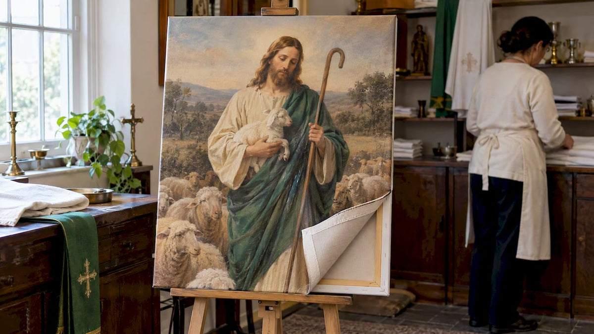 Devotional canvas print in parish sacristy