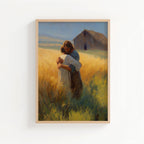 Jesus Embracing a Boy in a Field - Abstract Oil Paint Style