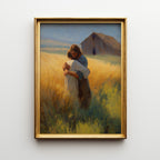 Jesus Embracing a Boy in a Field - Abstract Oil Paint Style