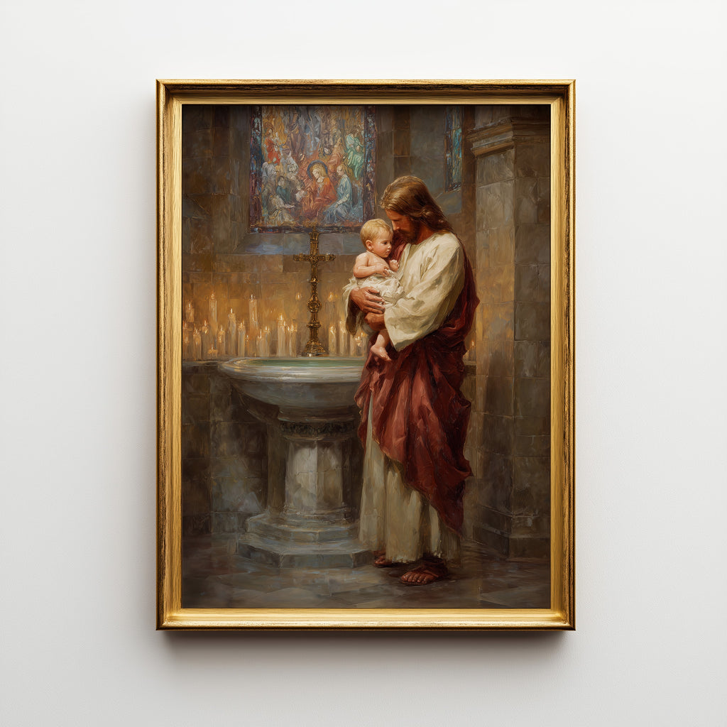 Jesus Blessing a Baby in Church