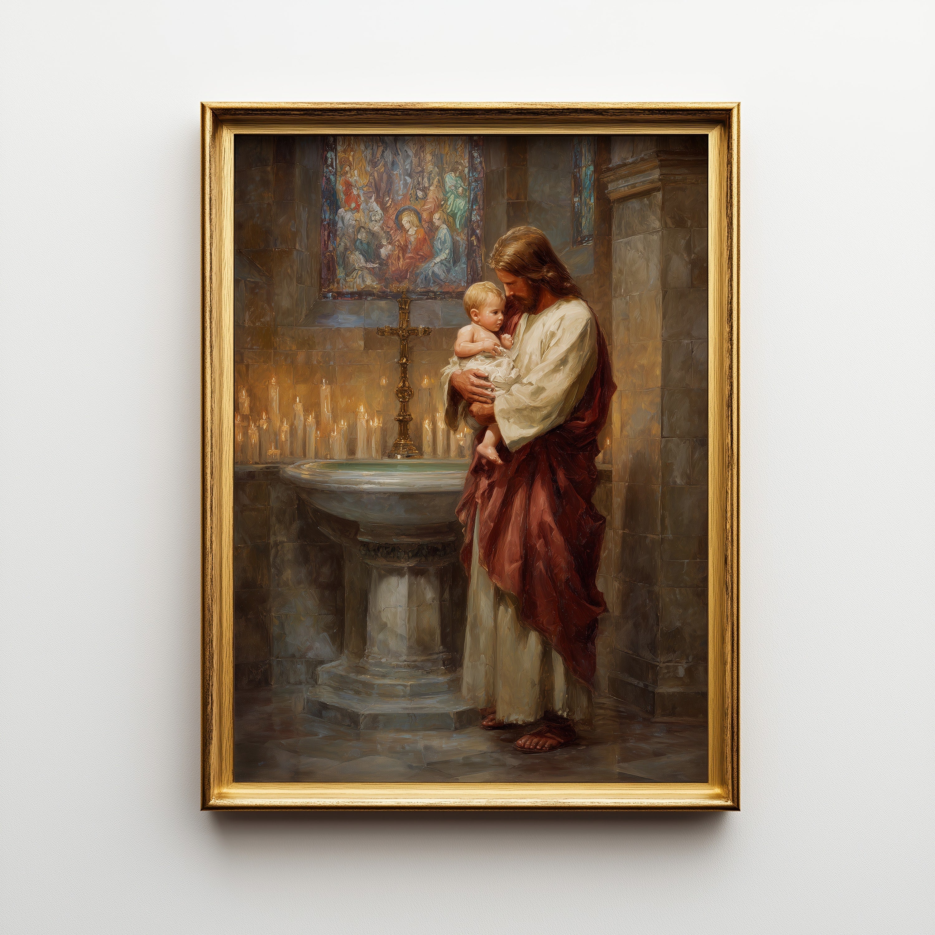 Jesus Blessing a Baby in Church