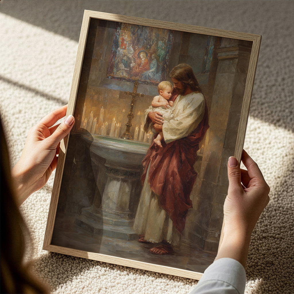 Jesus Blessing a Baby in Church