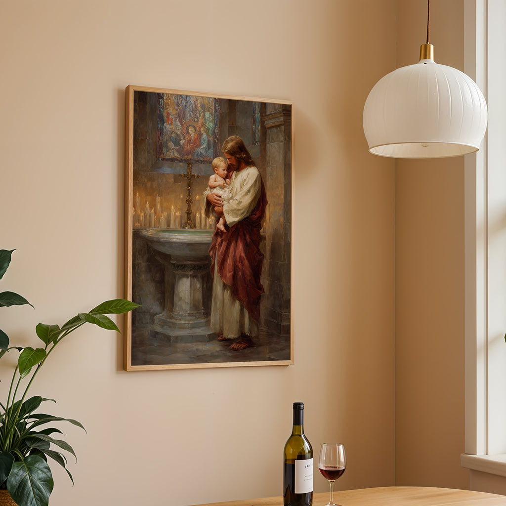 Jesus Blessing a Baby in Church