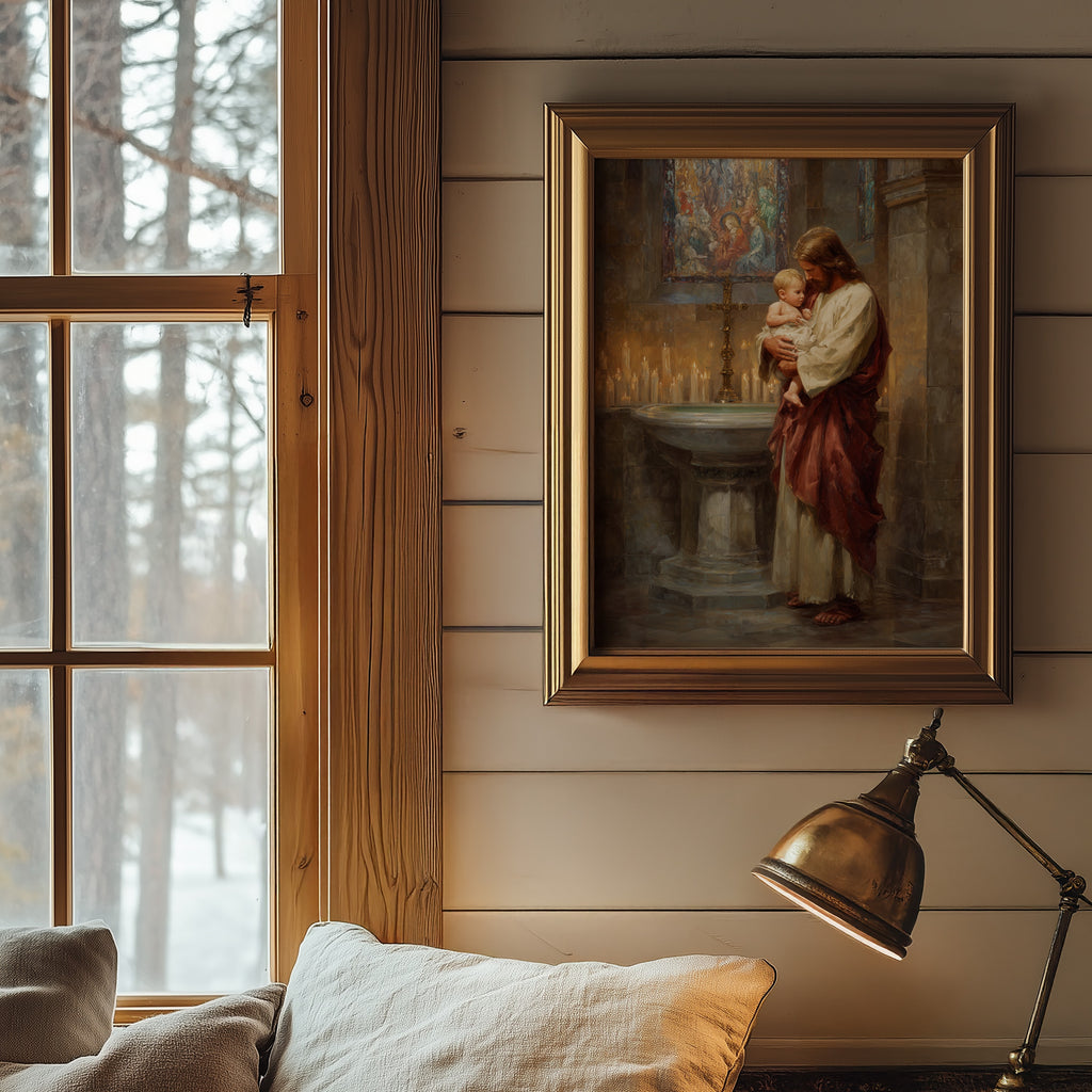 Jesus Blessing a Baby in Church