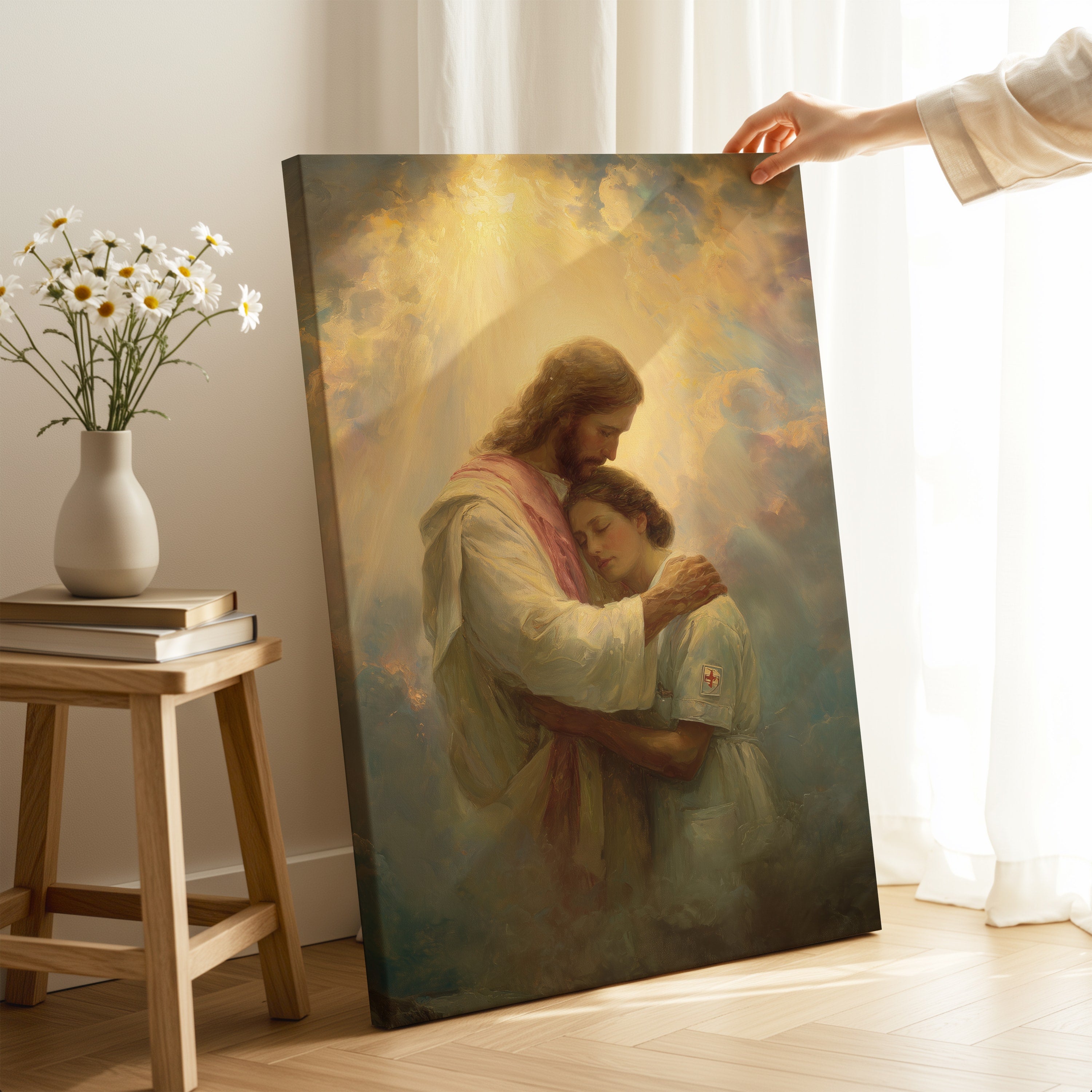 Jesus Comforting a Nurse in the Clouds