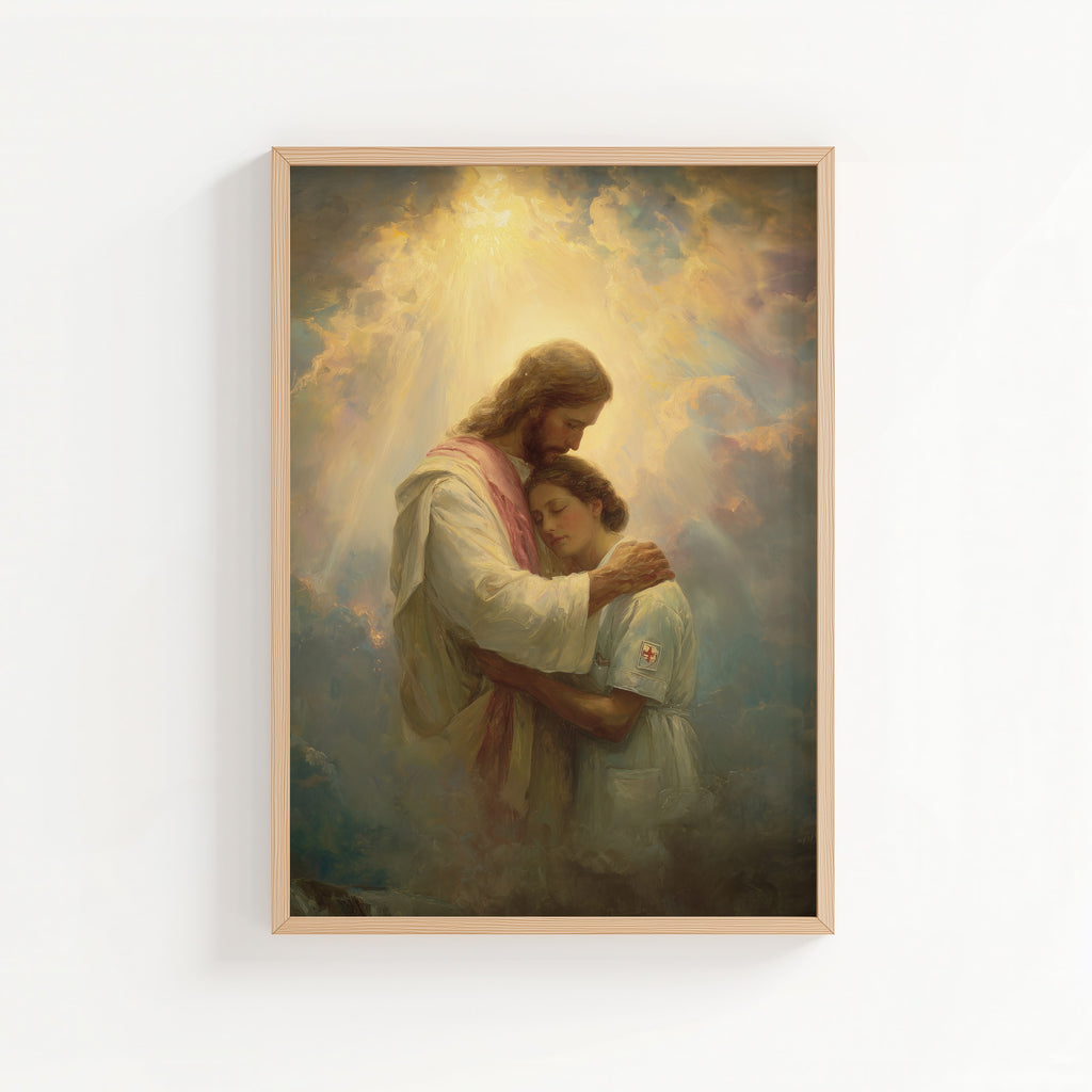 Jesus Comforting a Nurse in the Clouds