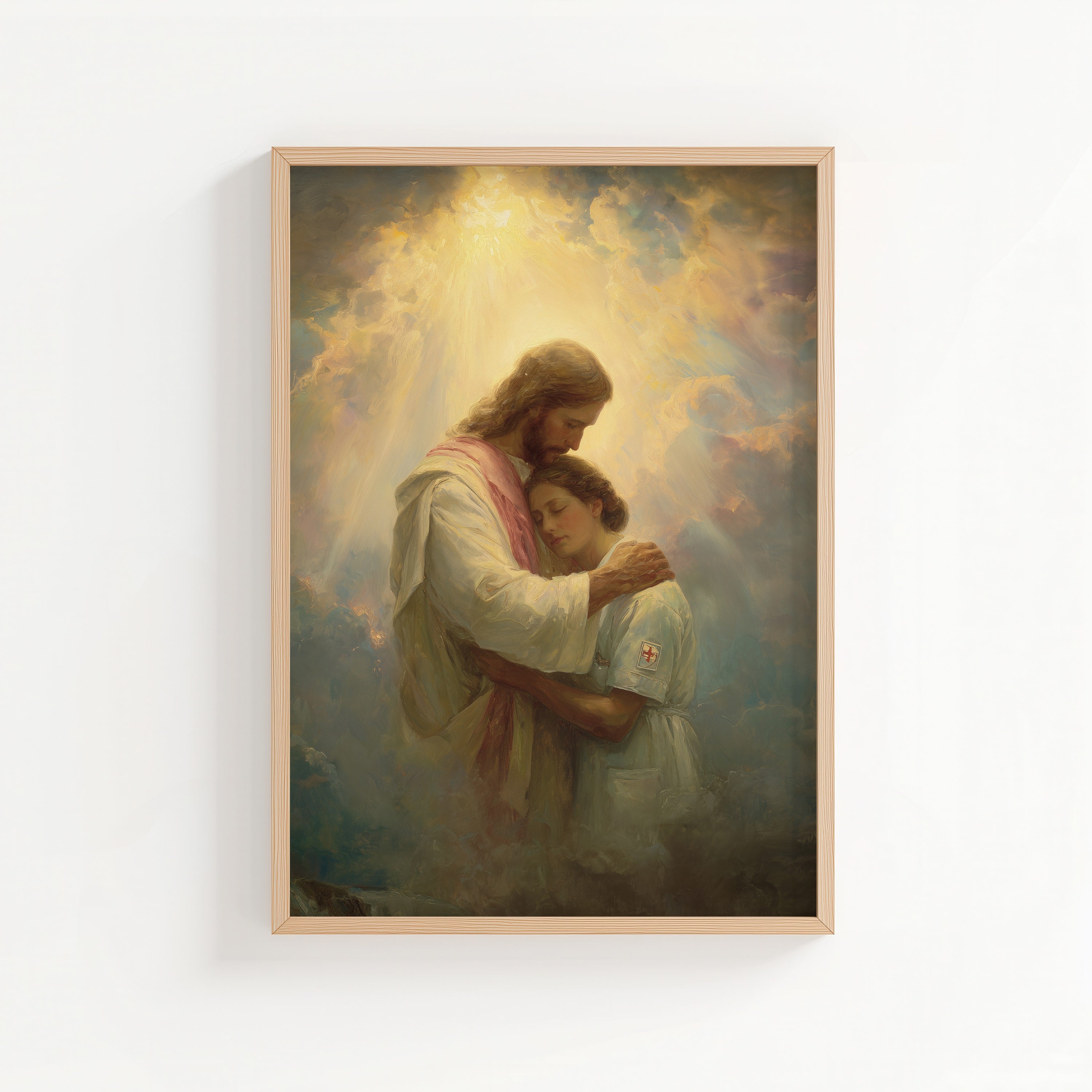 Jesus Comforting a Nurse in the Clouds
