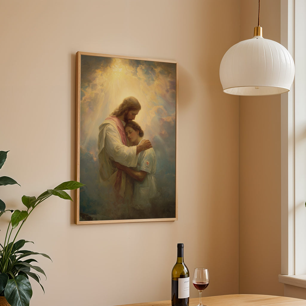 Jesus Comforting a Nurse in the Clouds