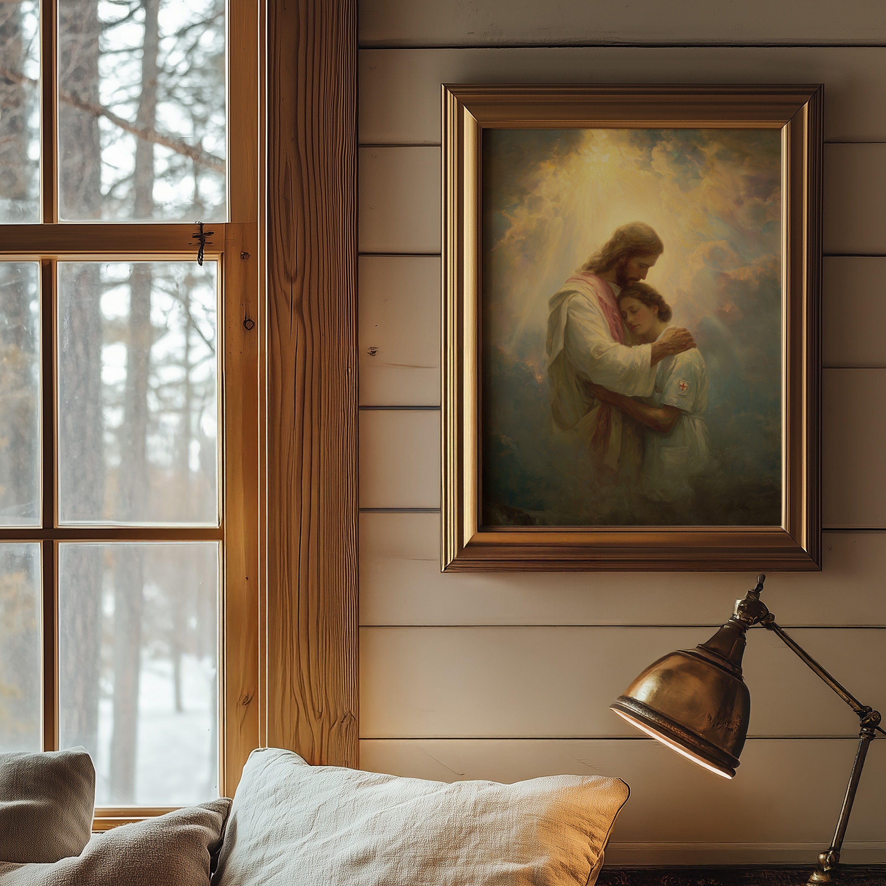 Jesus Comforting a Nurse in the Clouds