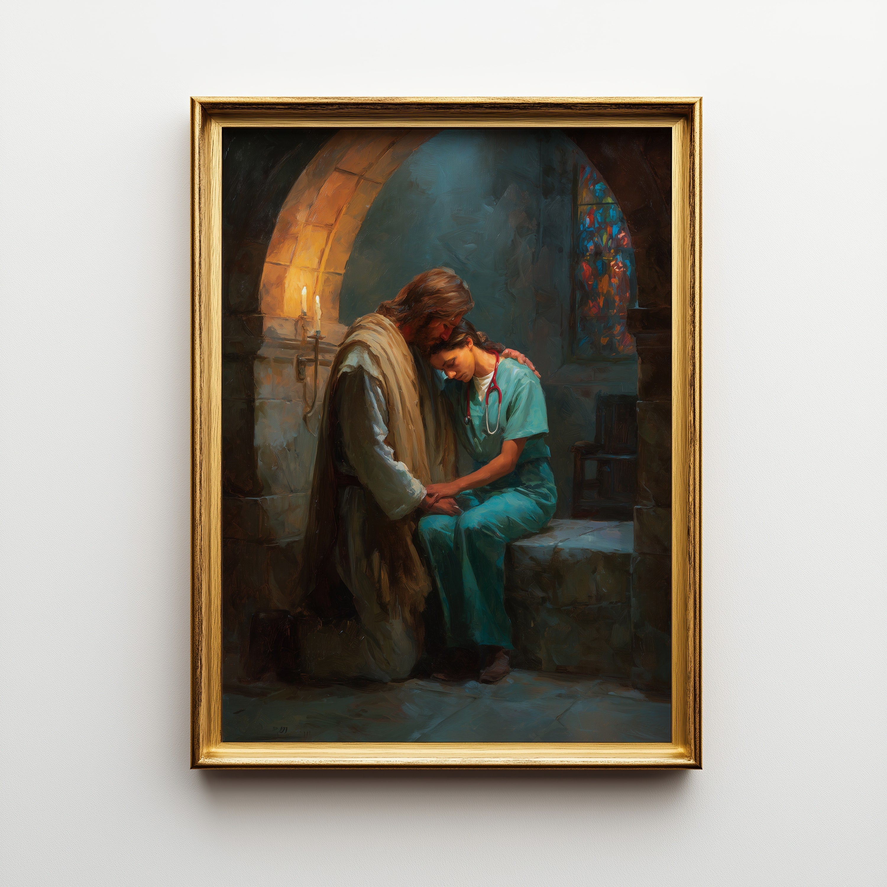 Jesus Comforting a Nurse in a Church