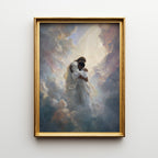 Jesus Embracing a Black Man in the Clouds