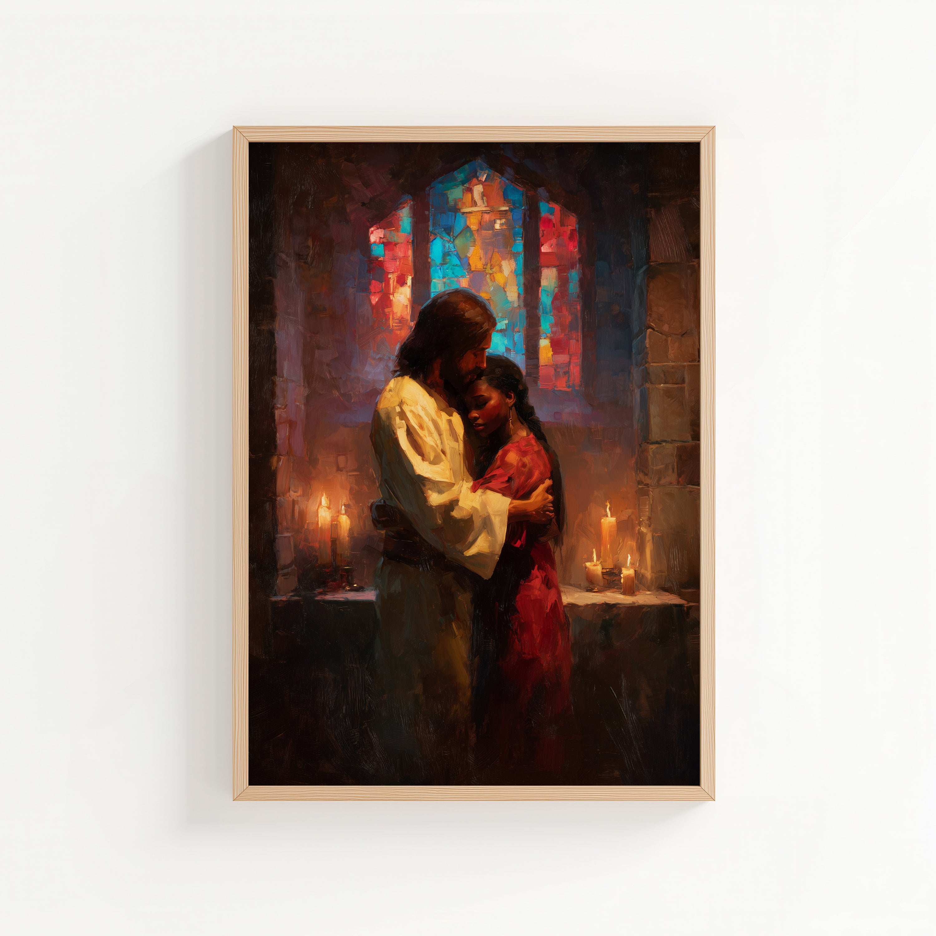 Jesus Embracing a Black Woman in Church