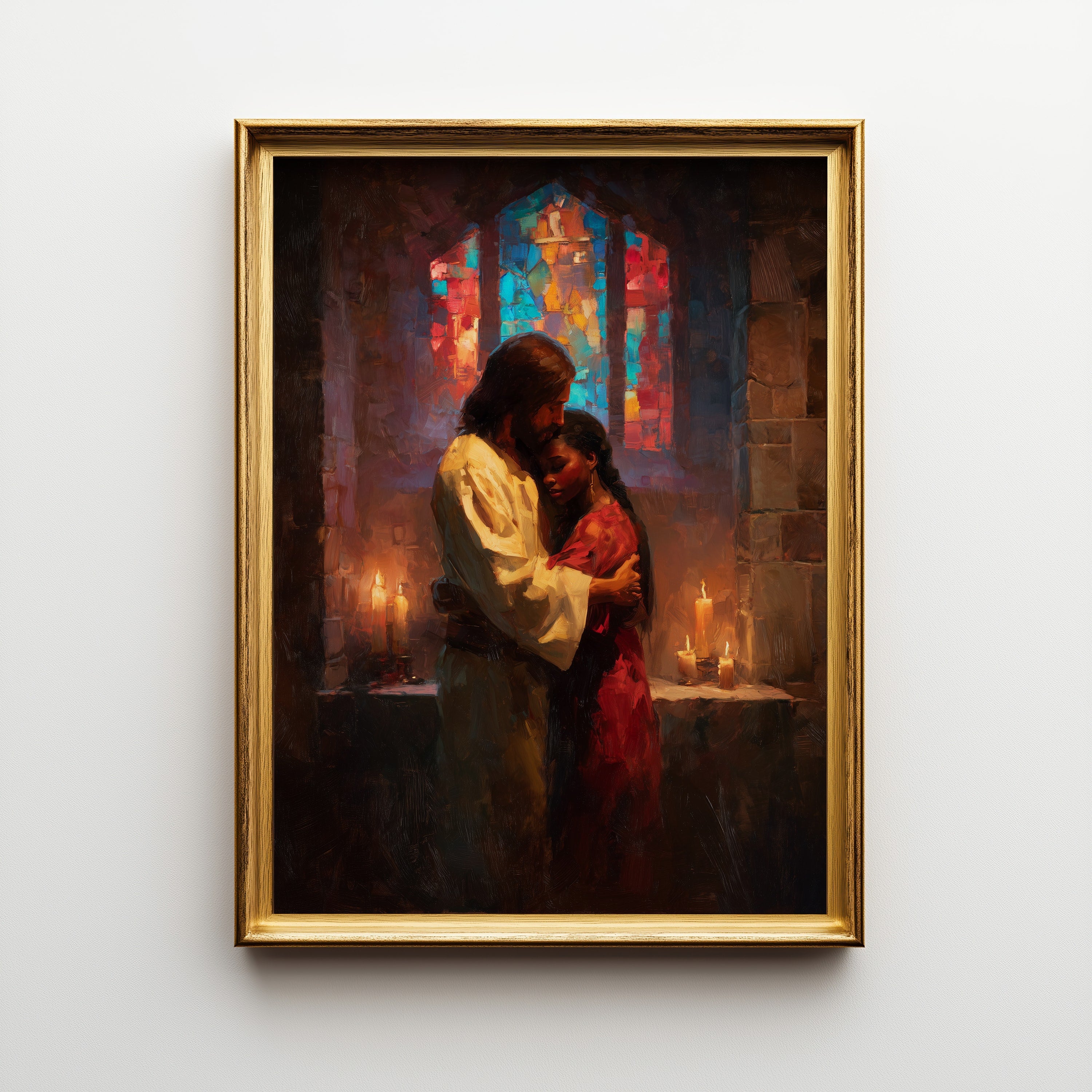 Jesus Embracing a Black Woman in Church