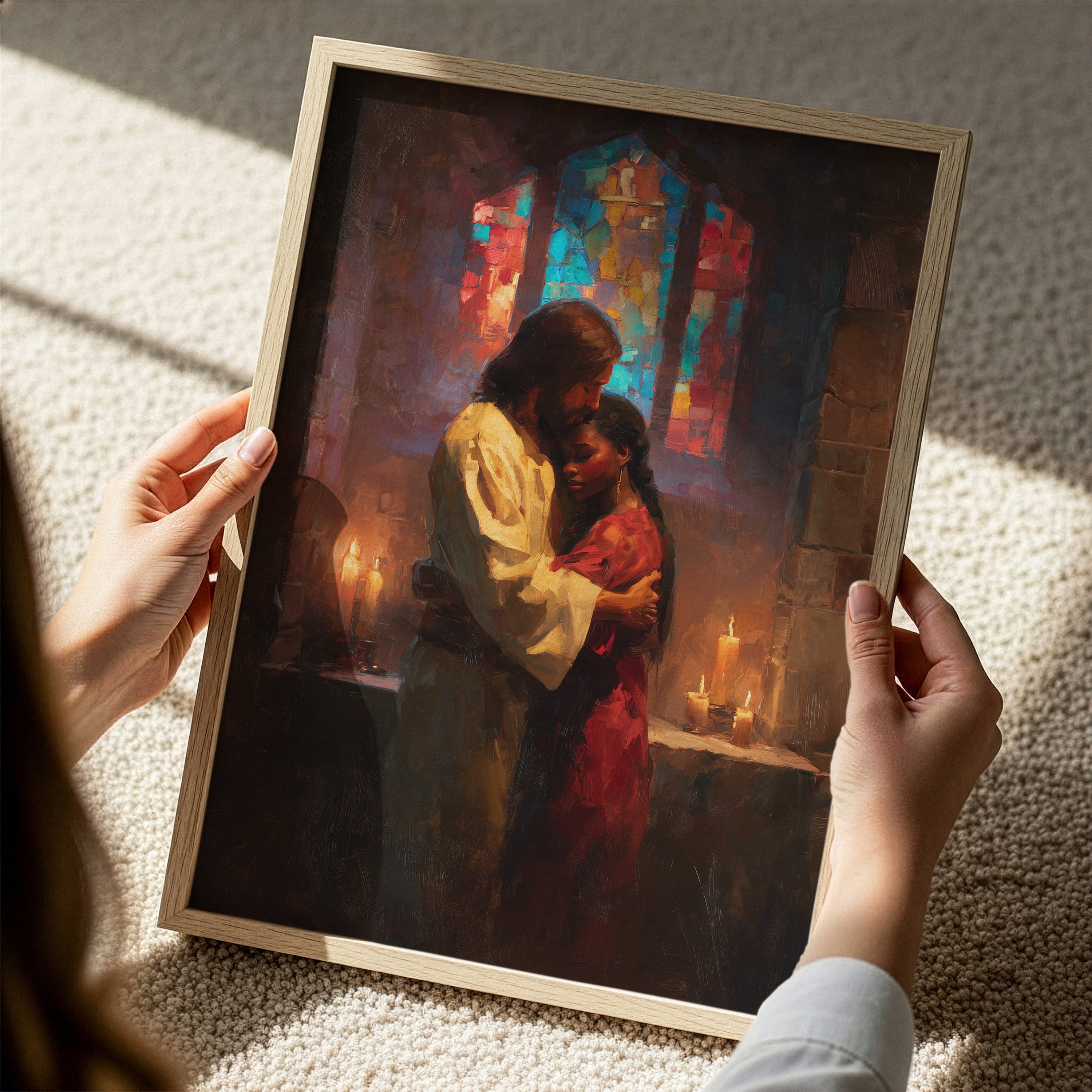 Jesus Embracing a Black Woman in Church