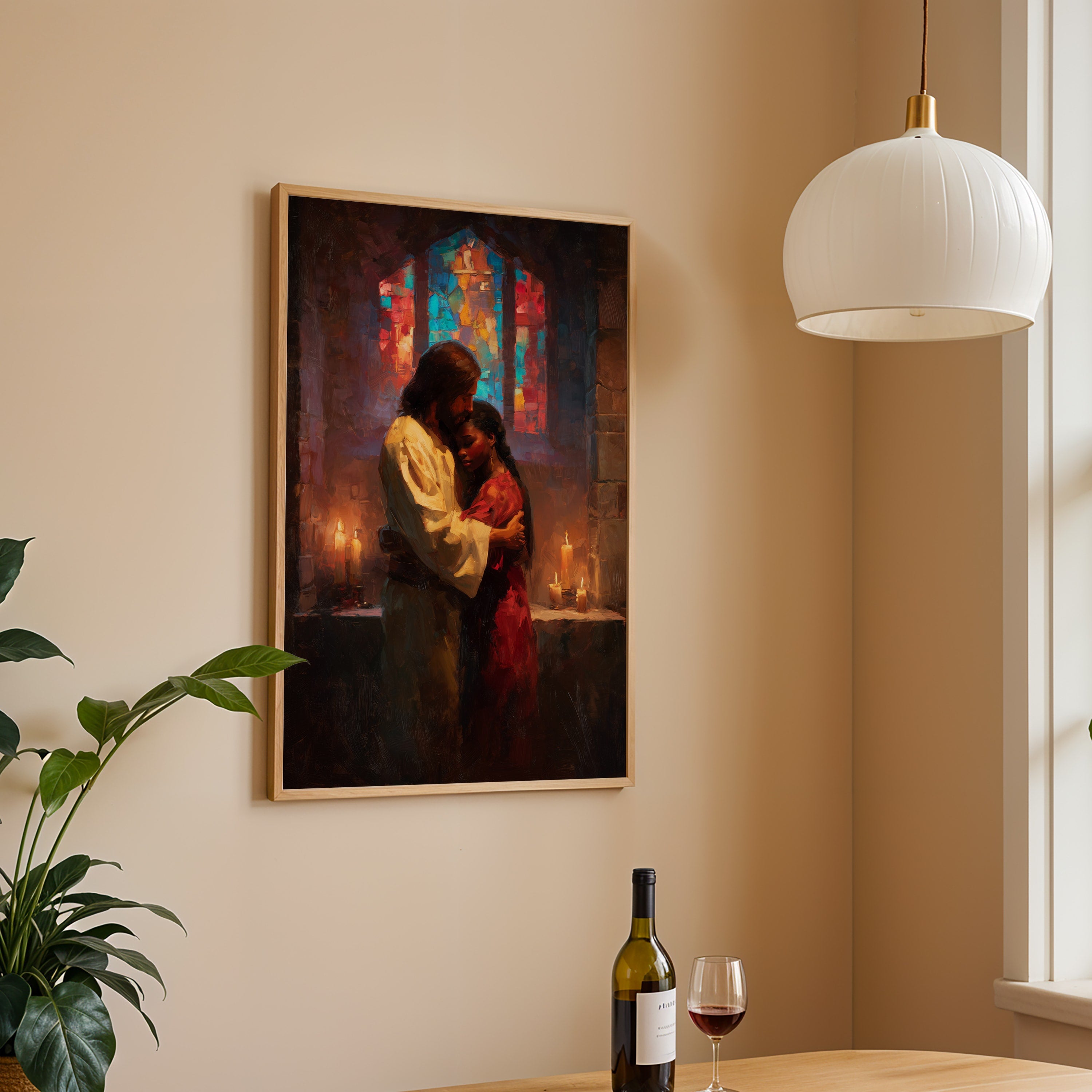 Jesus Embracing a Black Woman in Church