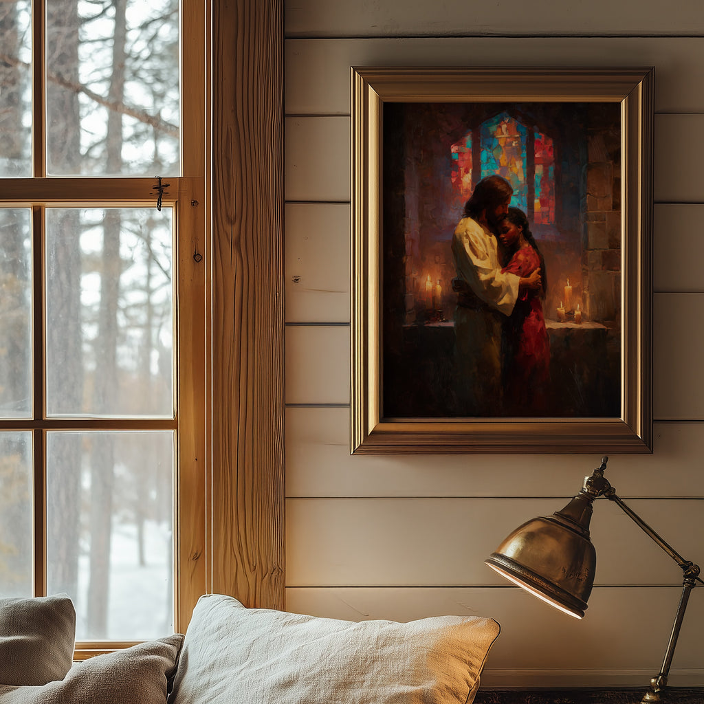 Jesus Embracing a Black Woman in Church