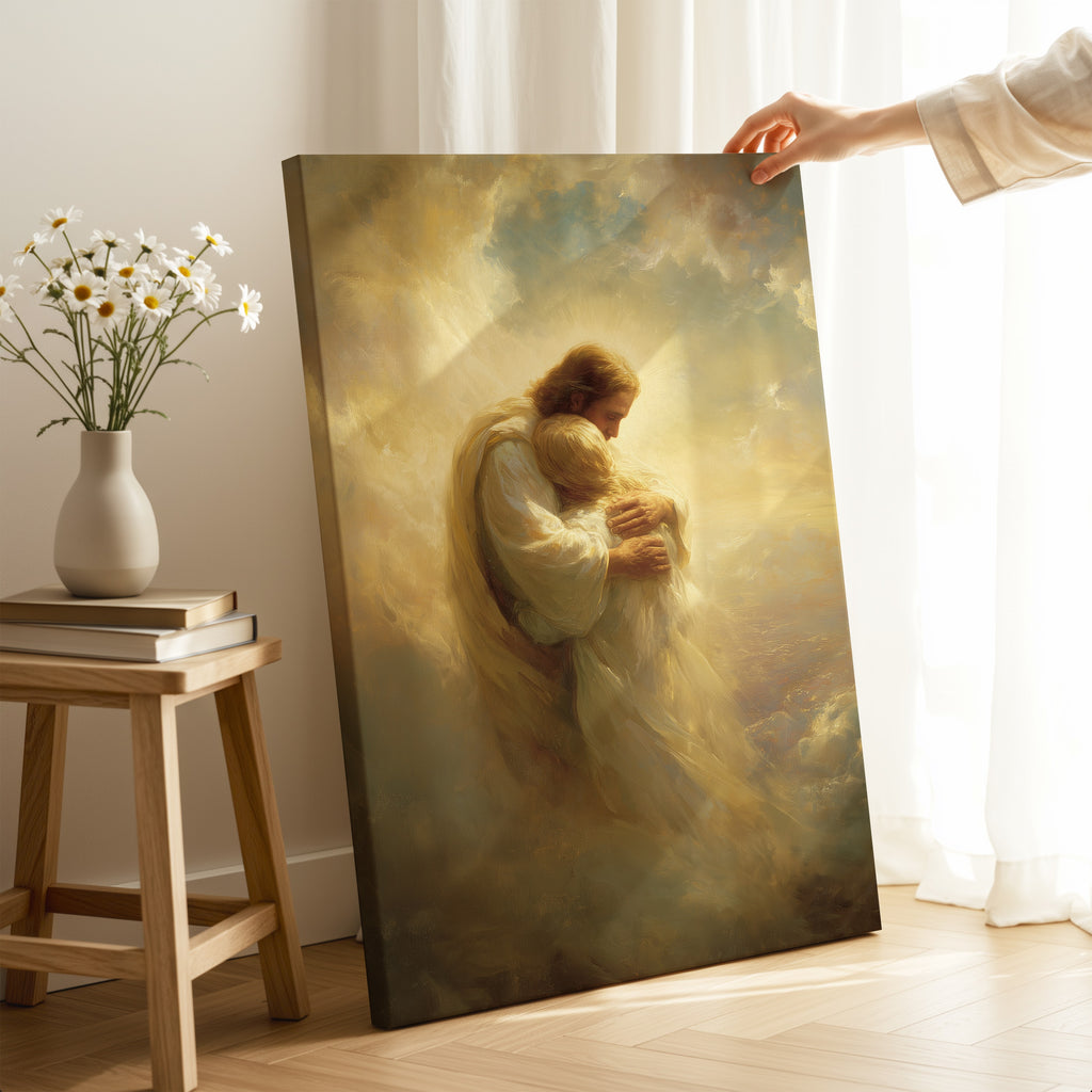 Jesus Embracing a Woman in the Clouds