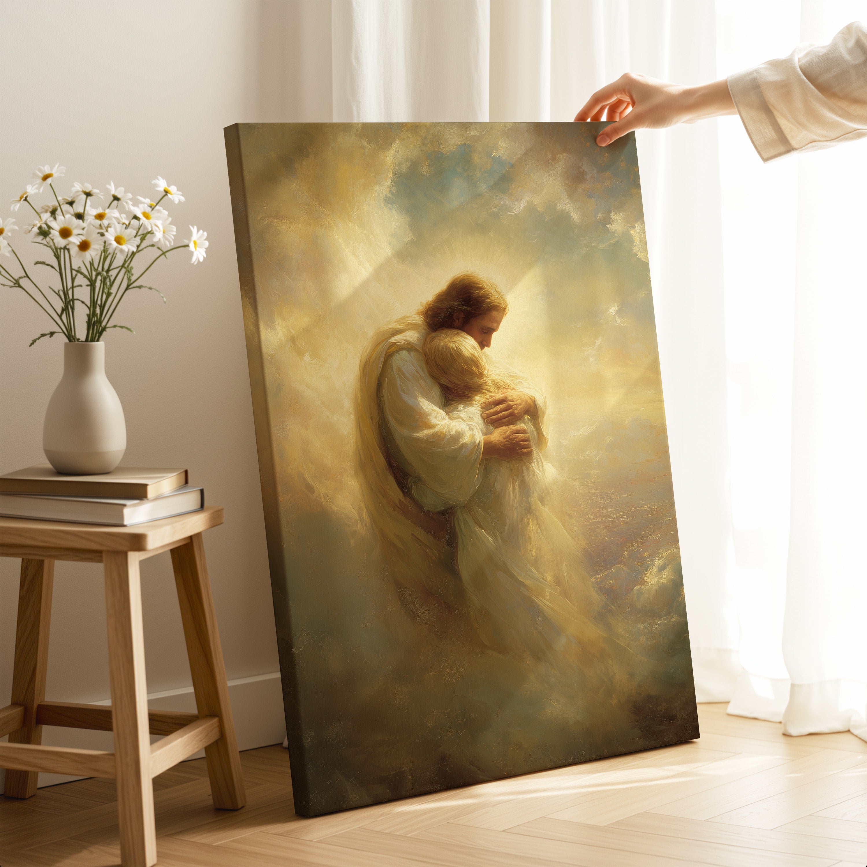 Jesus Embracing a Woman in the Clouds