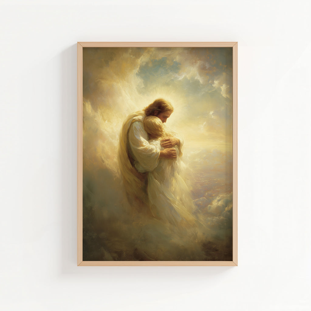 Jesus Embracing a Woman in the Clouds