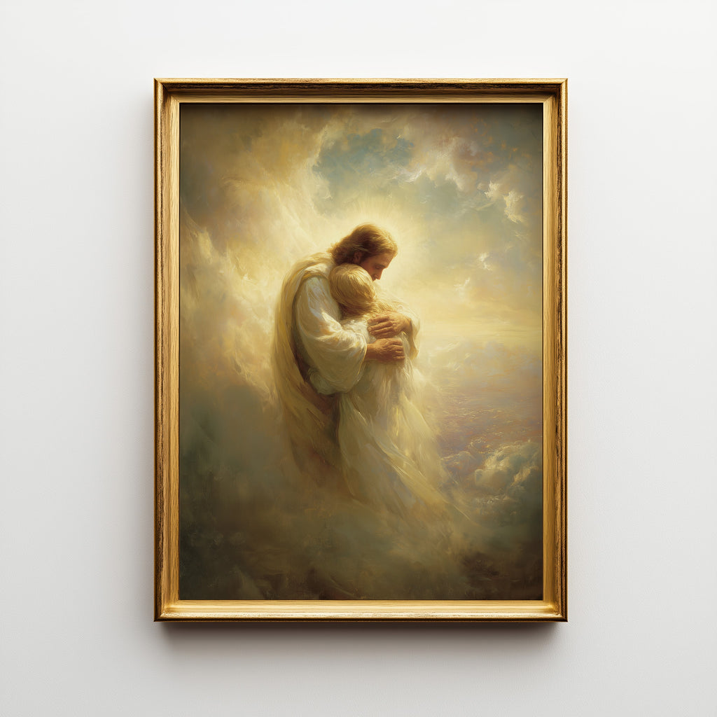 Jesus Embracing a Woman in the Clouds