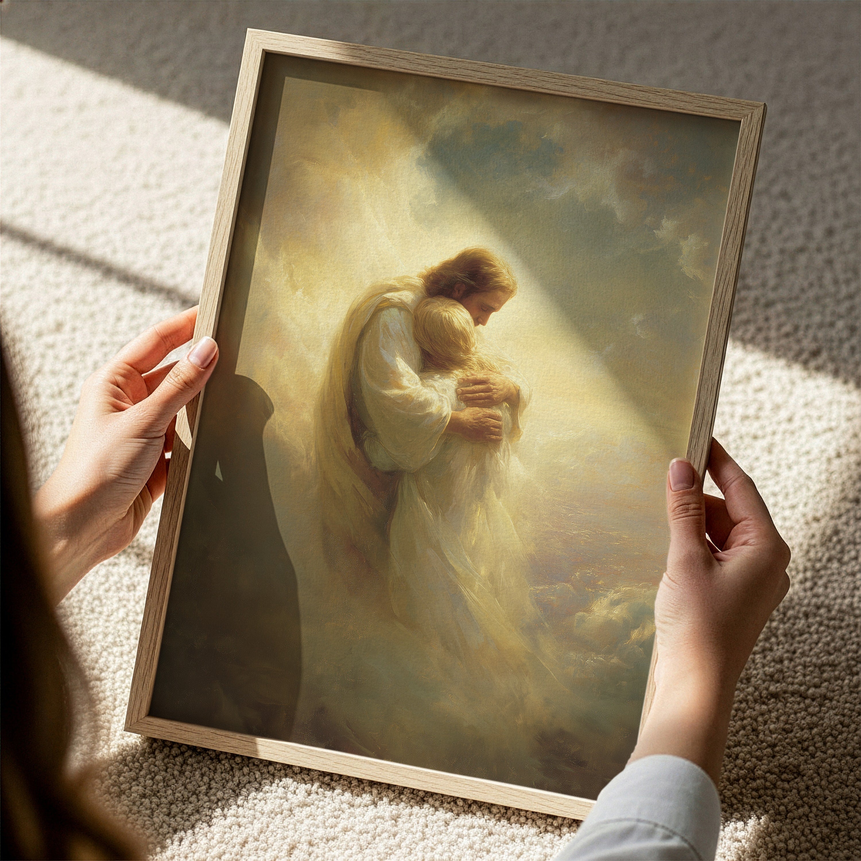 Jesus Embracing a Woman in the Clouds