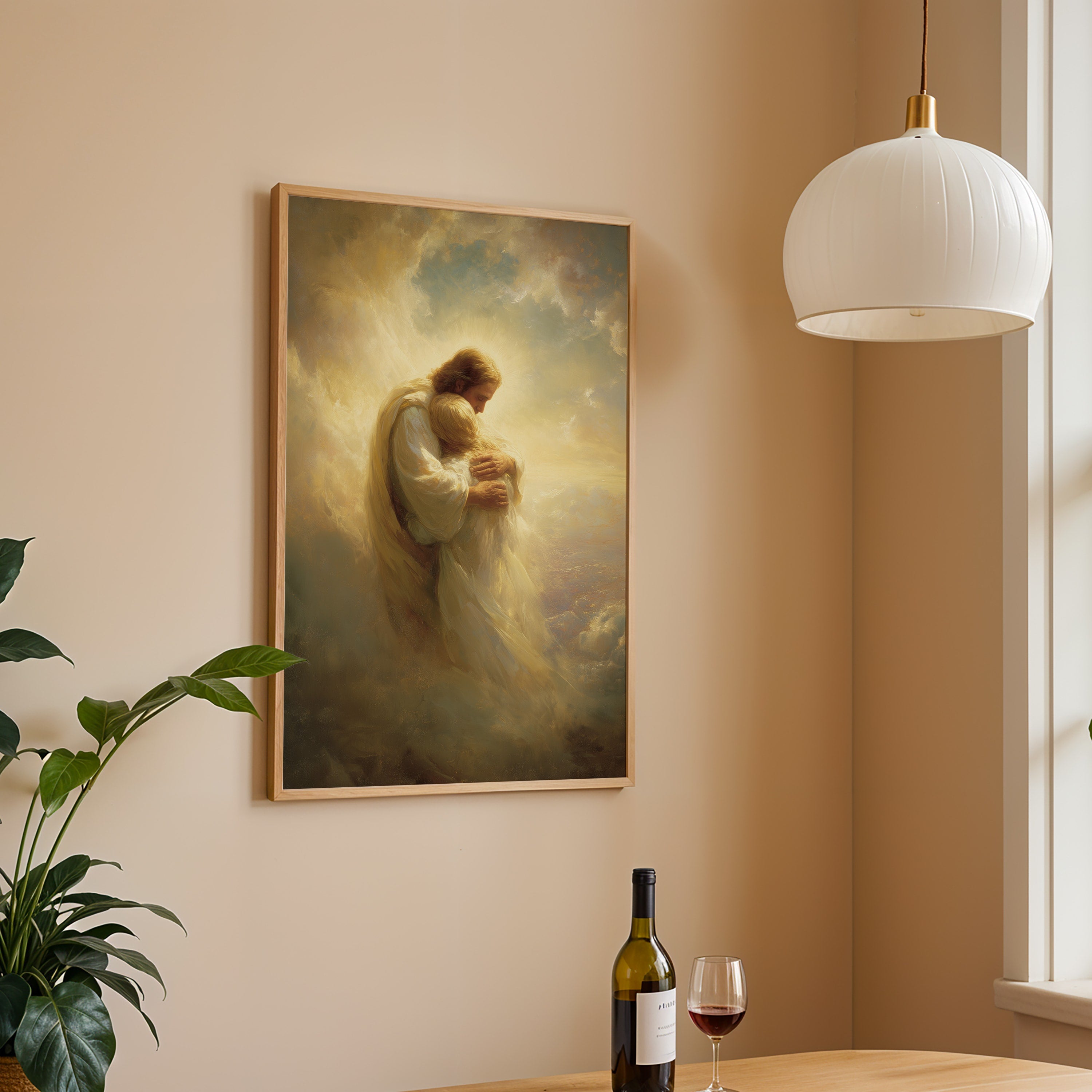 Jesus Embracing a Woman in the Clouds