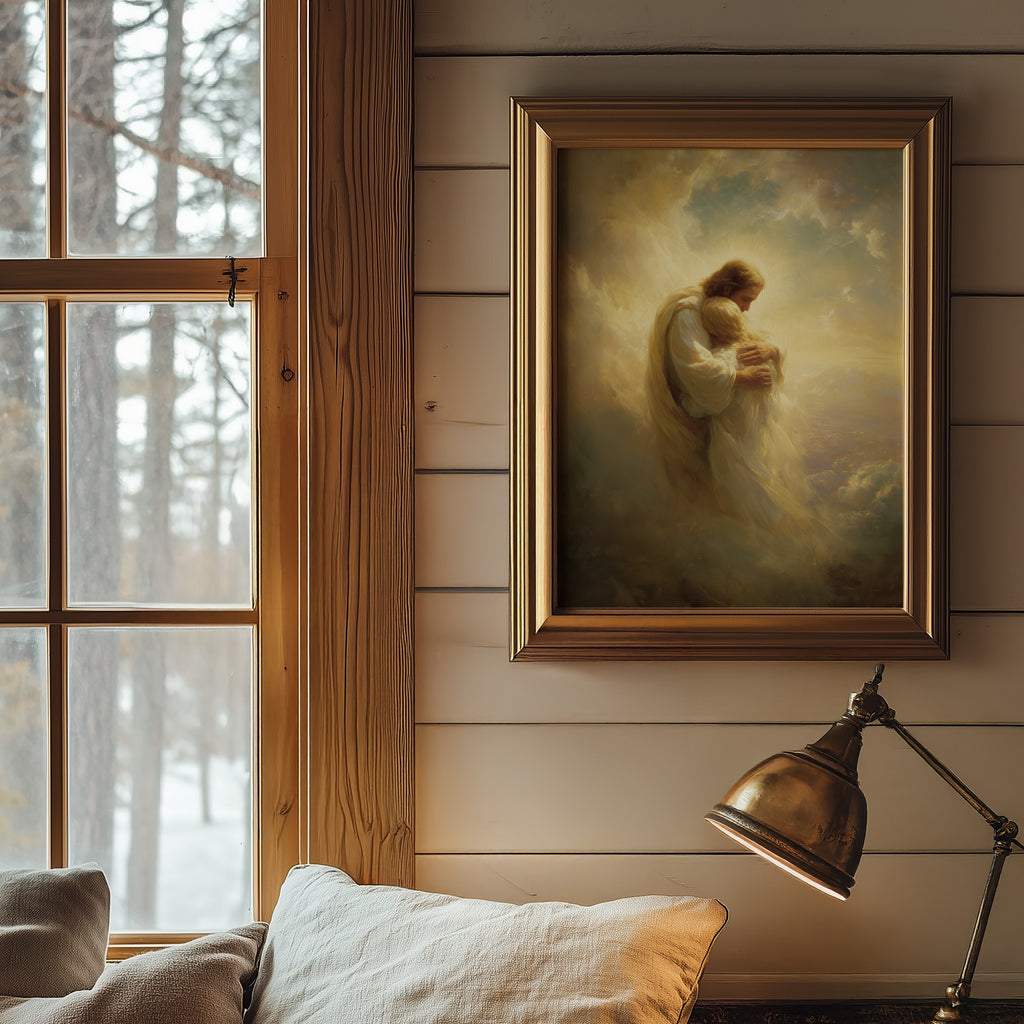 Jesus Embracing a Woman in the Clouds