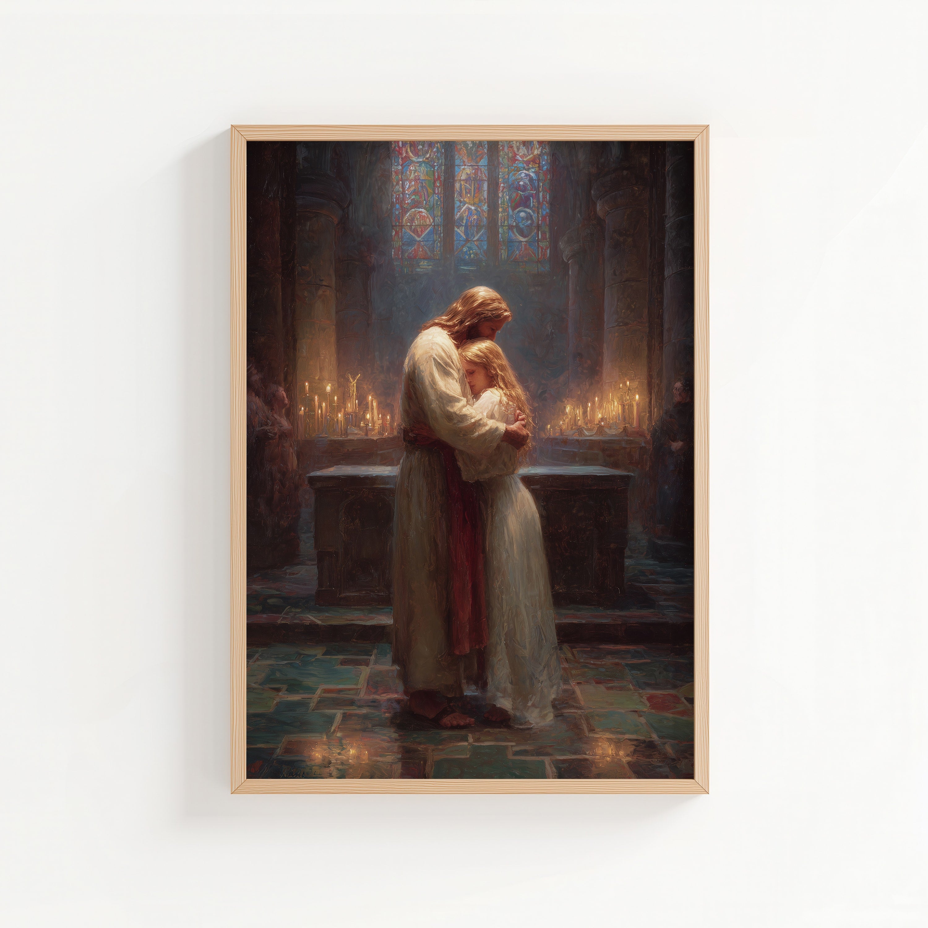 Jesus Embracing a Blond Woman in Church