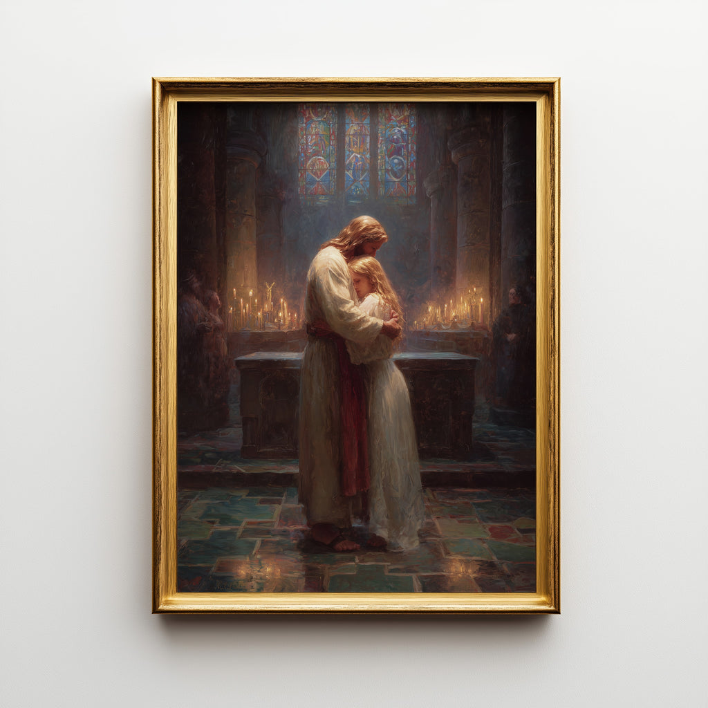 Jesus Embracing a Blond Woman in Church