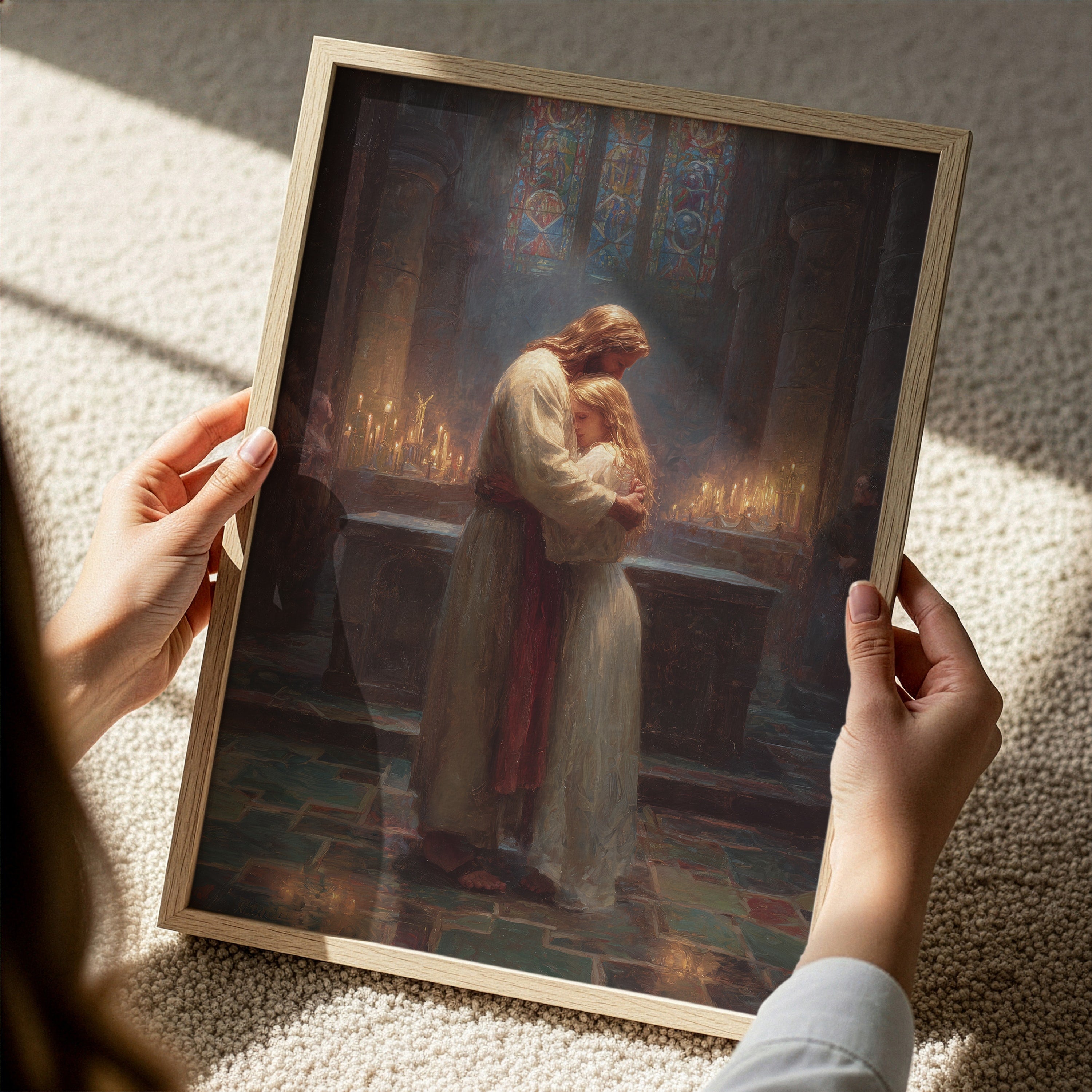 Jesus Embracing a Blond Woman in Church