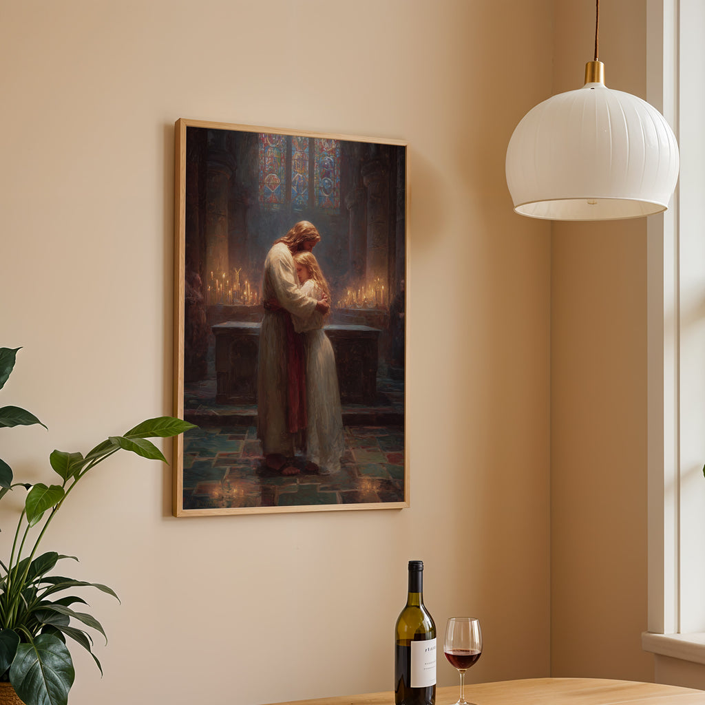 Jesus Embracing a Blond Woman in Church