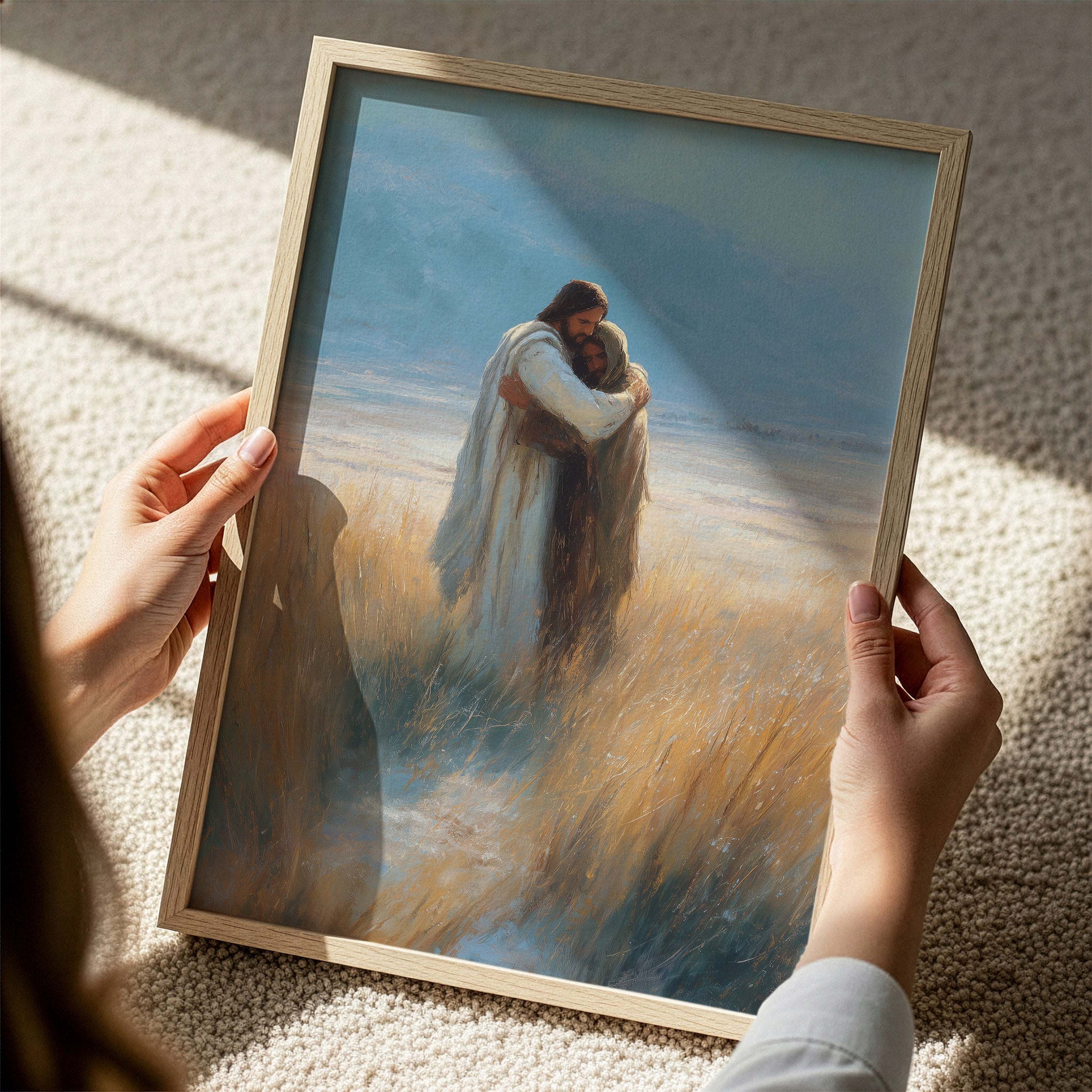 His Embrace - Jesus Embracing Distraught Man in Field