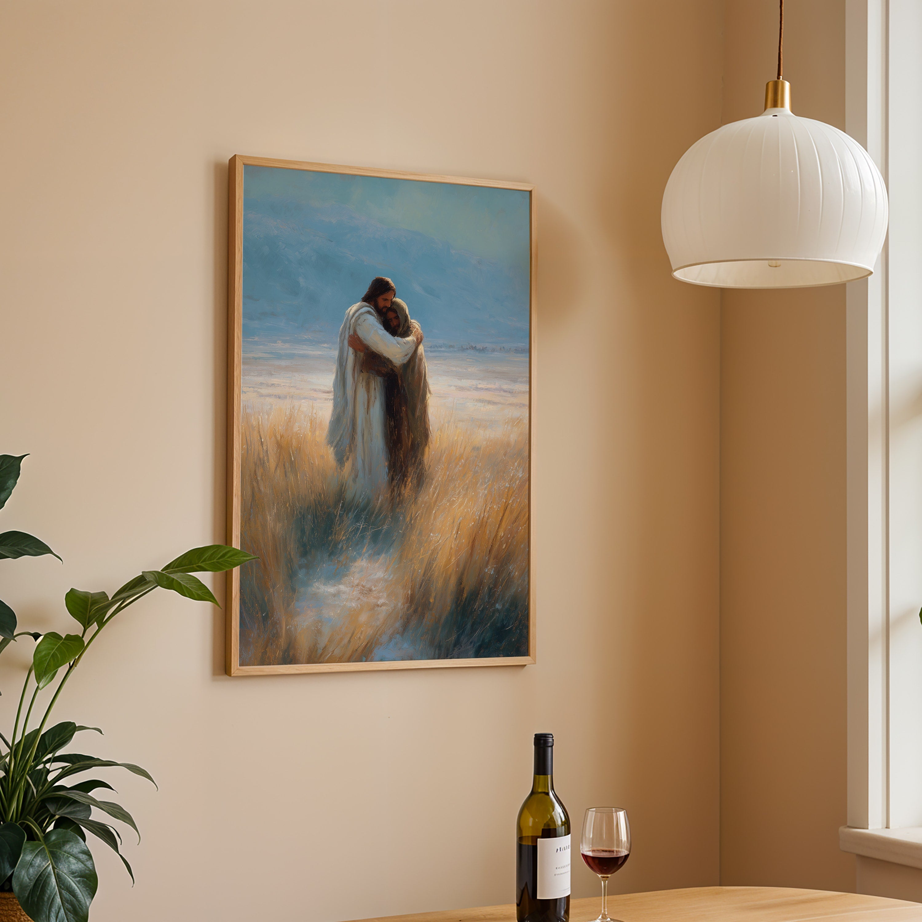 His Embrace - Jesus Embracing Distraught Man in Field