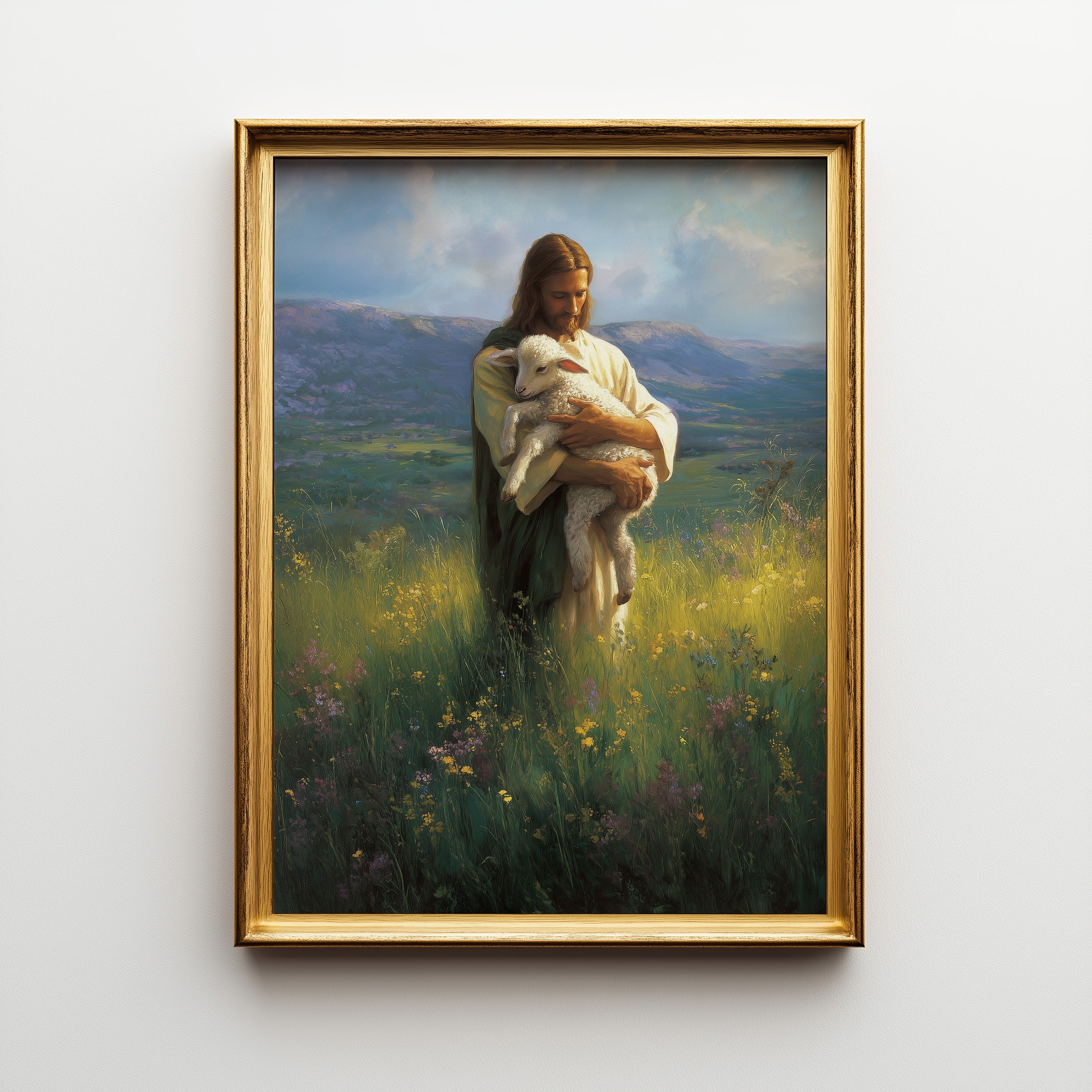 Jesus The Good Shepard Holding a Lamb