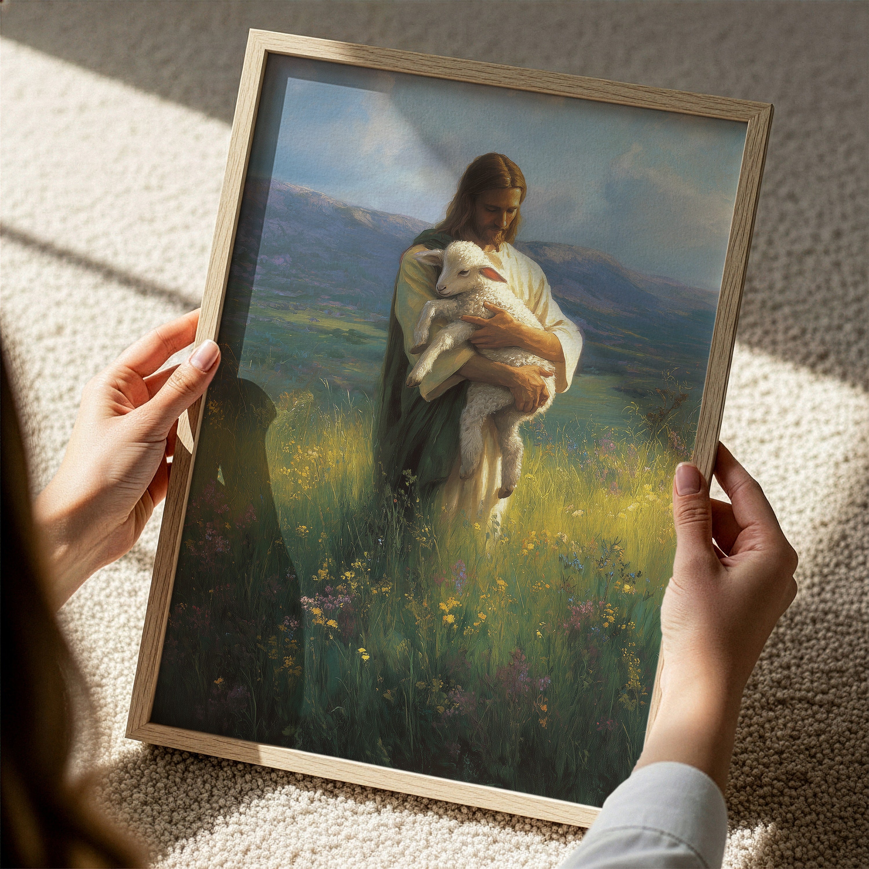 Jesus The Good Shepard Holding a Lamb