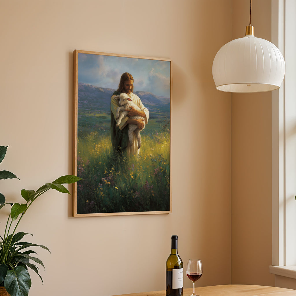 Jesus The Good Shepard Holding a Lamb