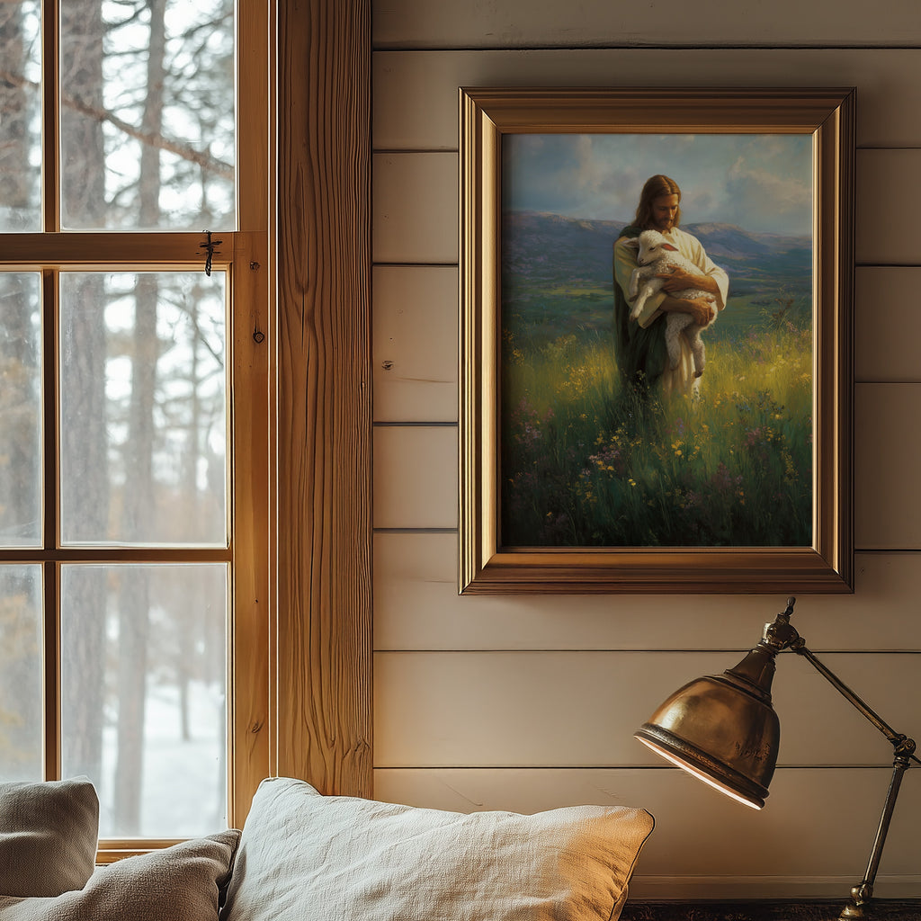 Jesus The Good Shepard Holding a Lamb