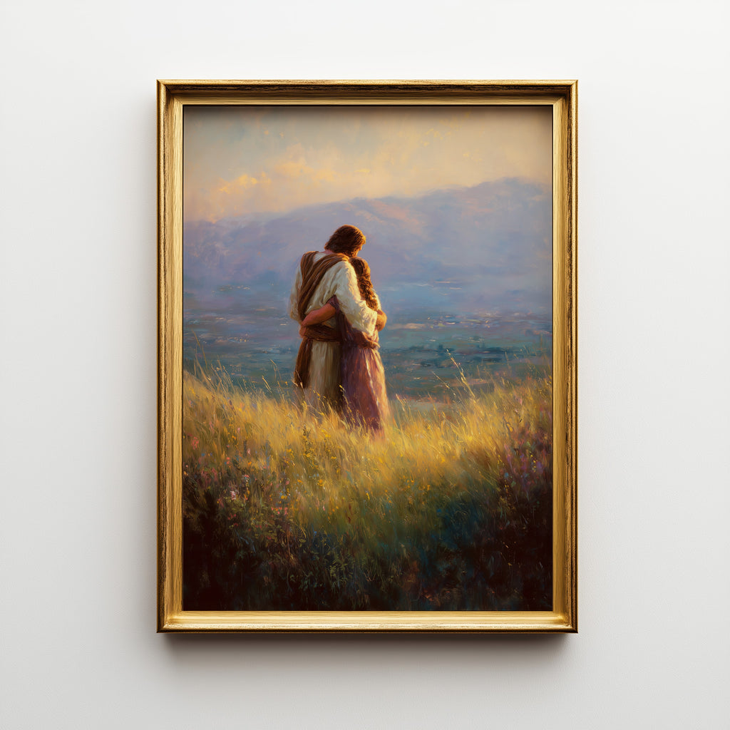 Jesus Embracing a Woman in Nature