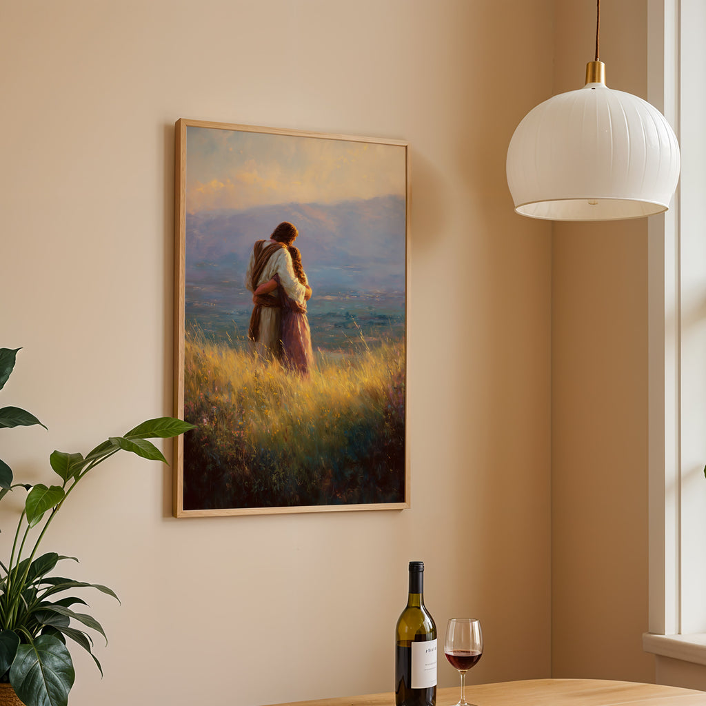 Jesus Embracing a Woman in Nature