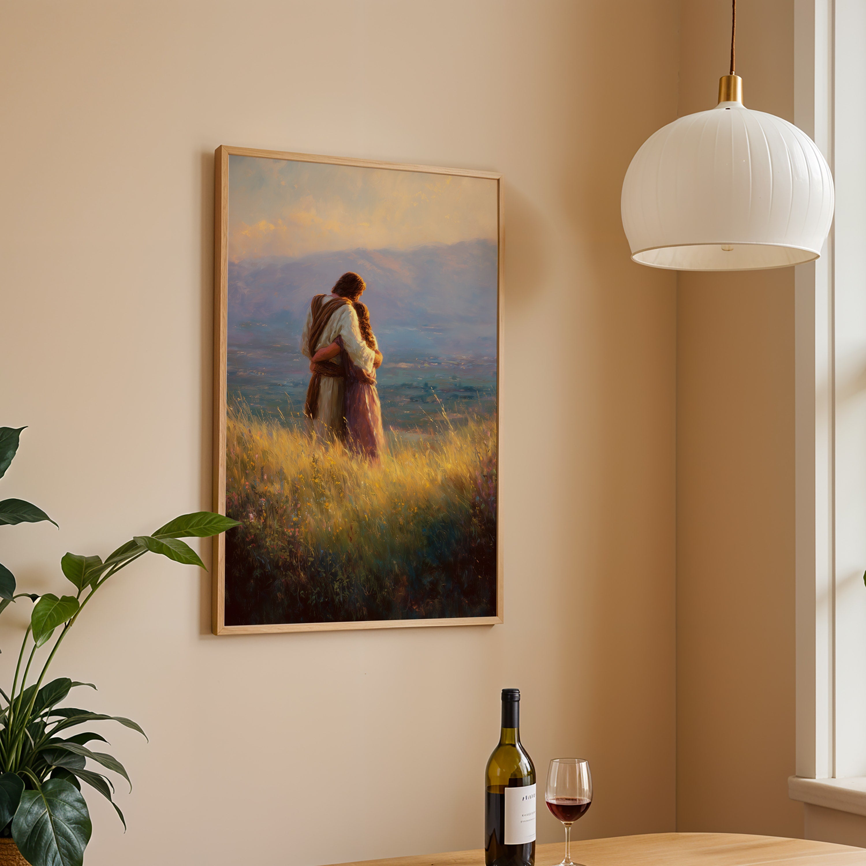 Jesus Embracing a Woman in Nature