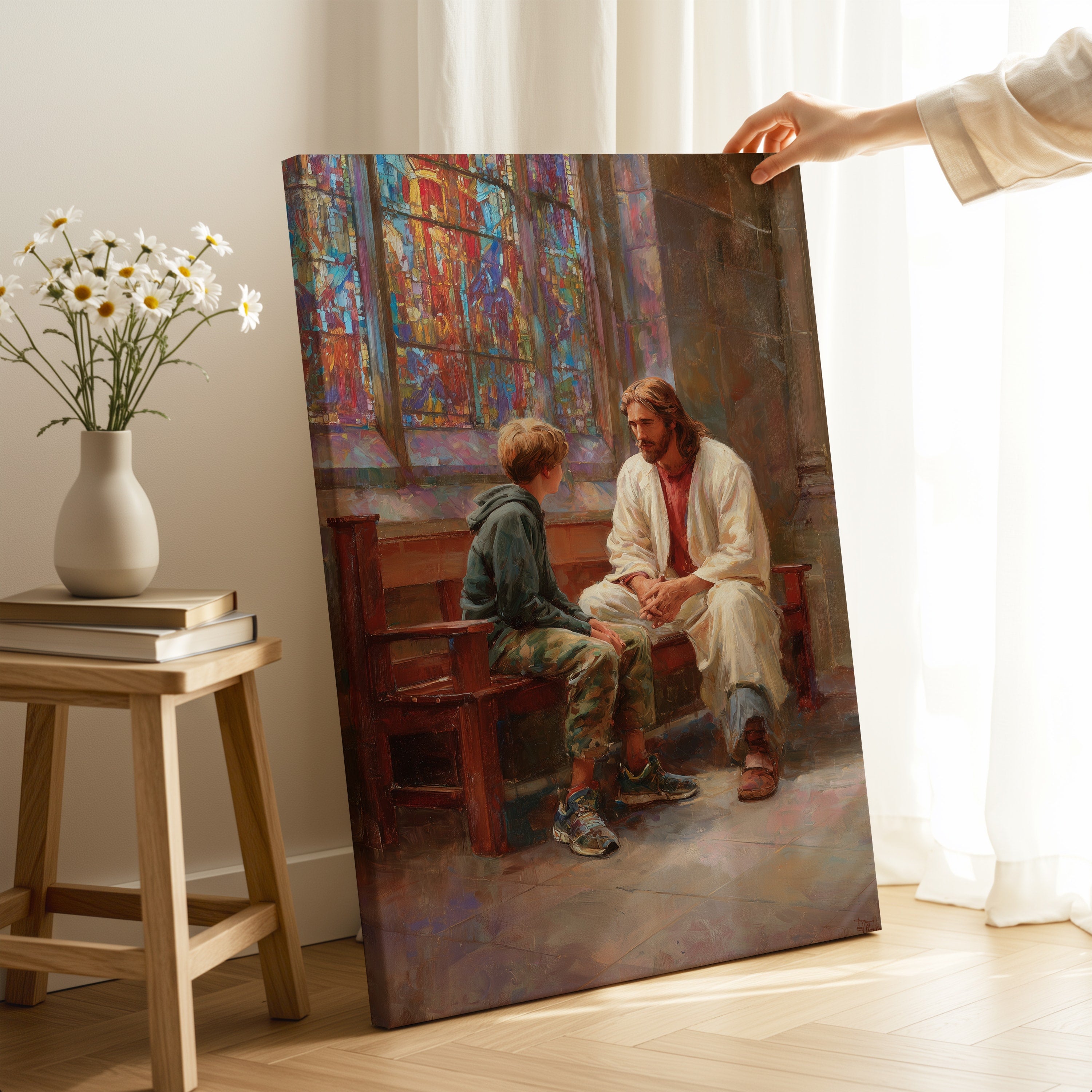 Jesus Listening to a Young Man in Church