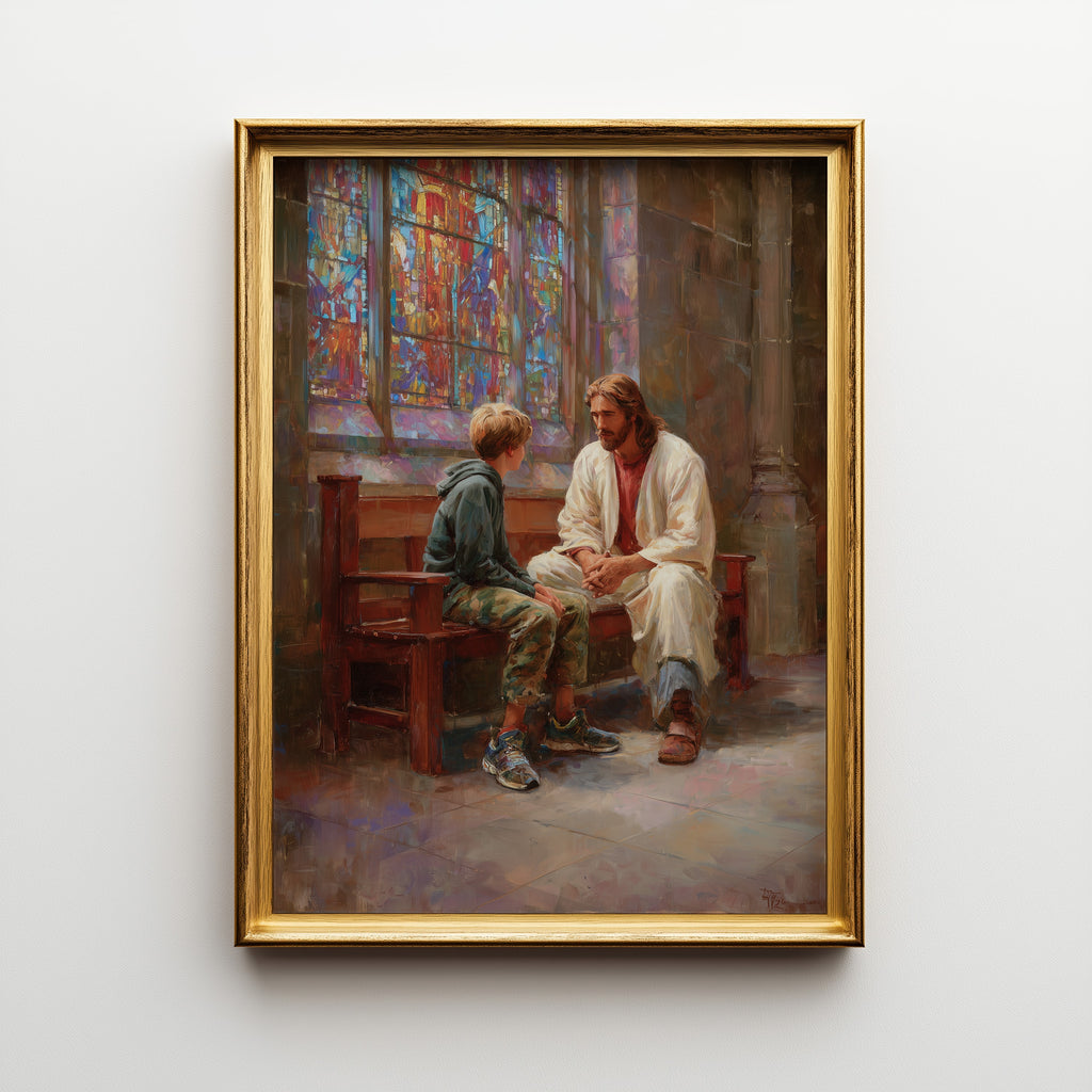Jesus Listening to a Young Man in Church