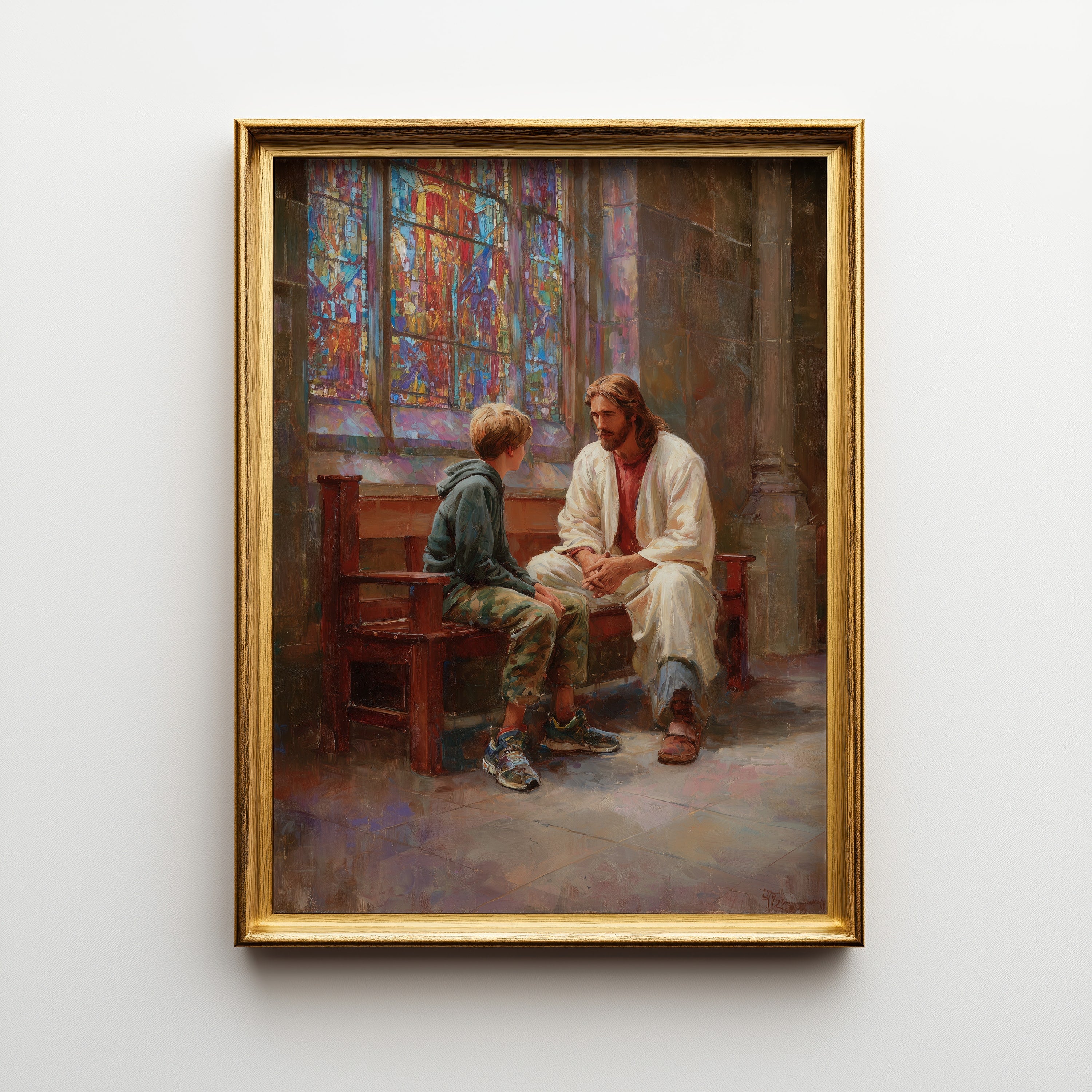 Jesus Listening to a Young Man in Church