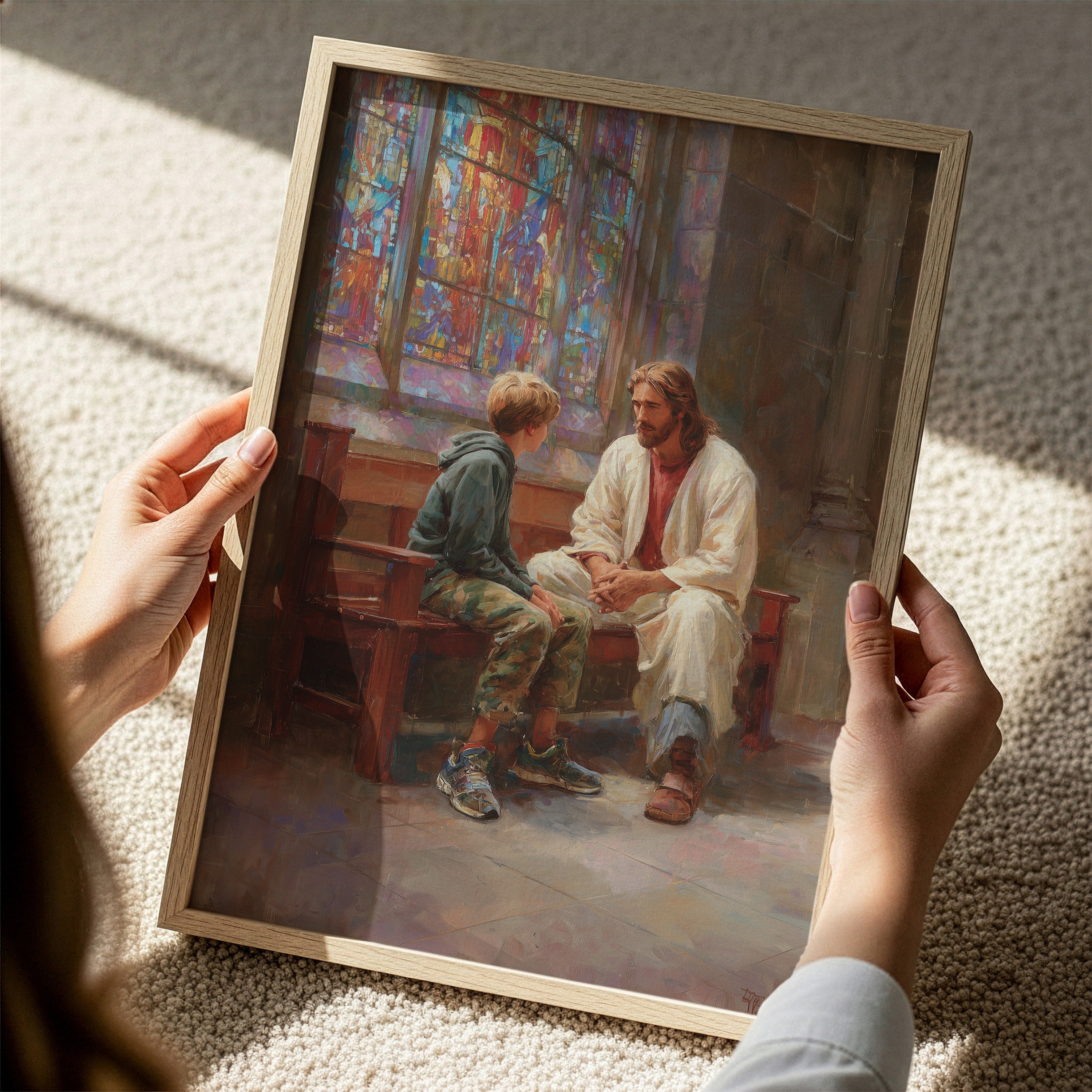 Jesus Listening to a Young Man in Church