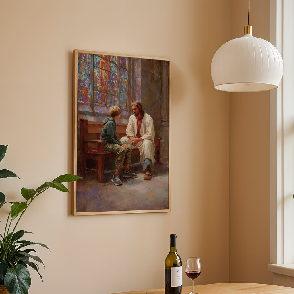 Jesus Listening to a Young Man in Church