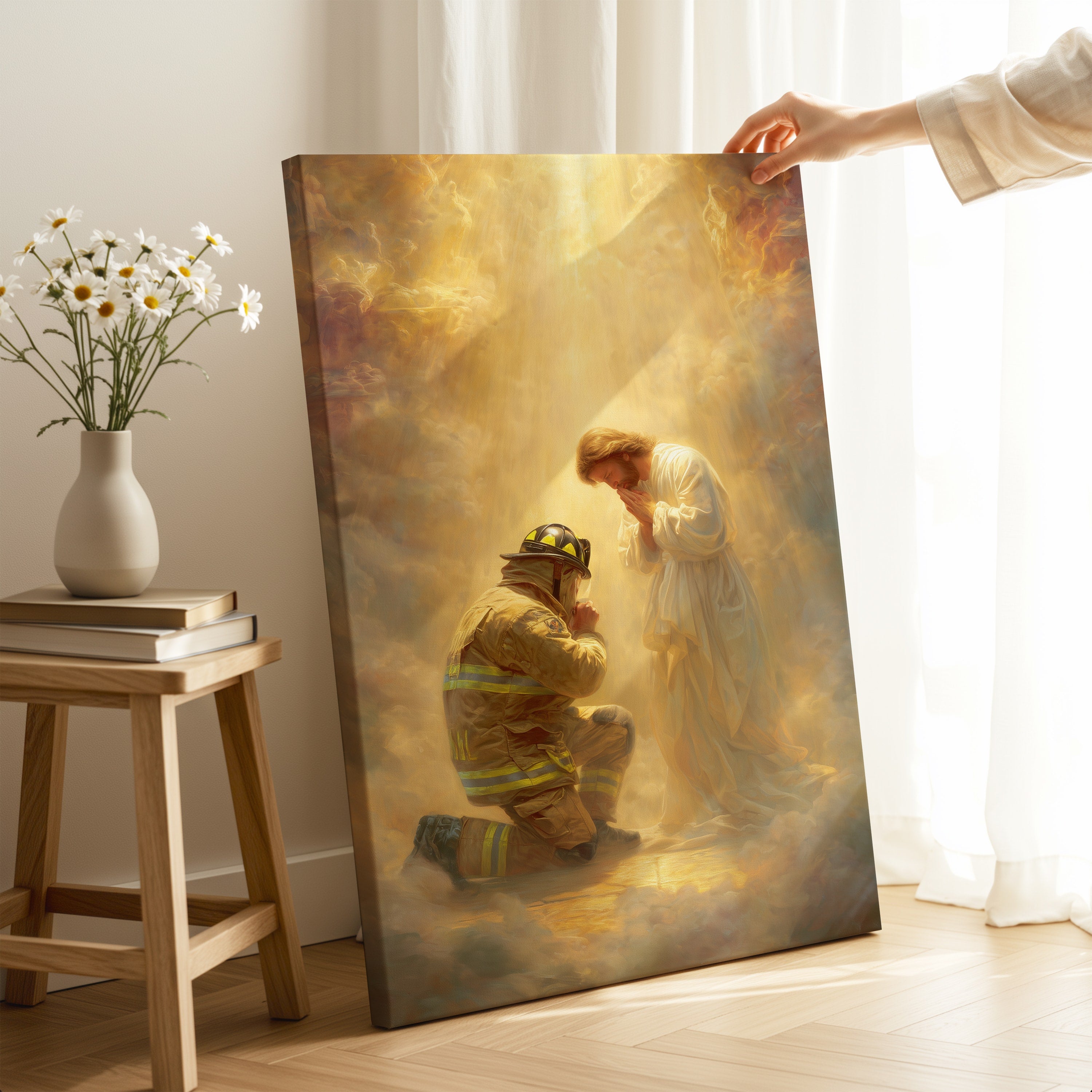 Jesus Praying with a Firefighter