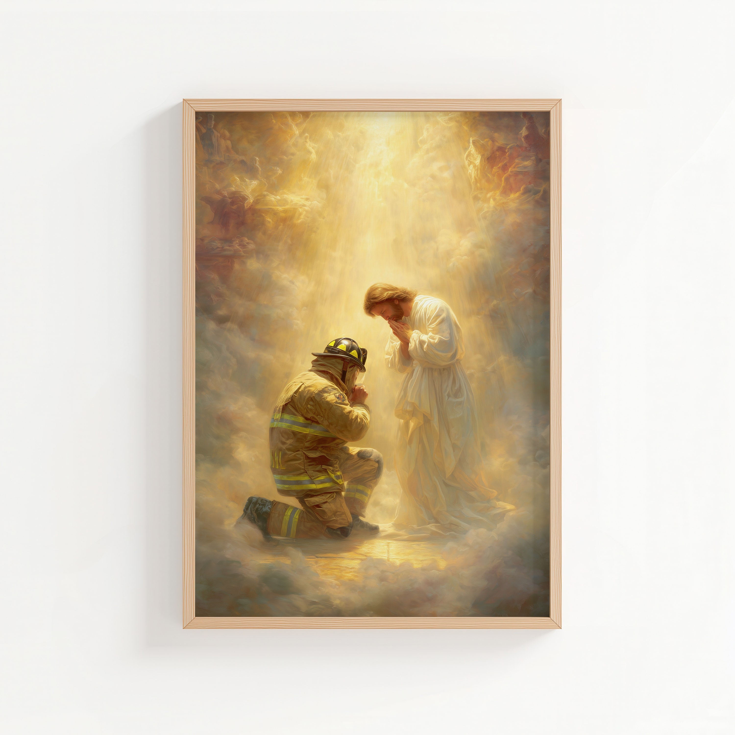 Jesus Praying with a Firefighter